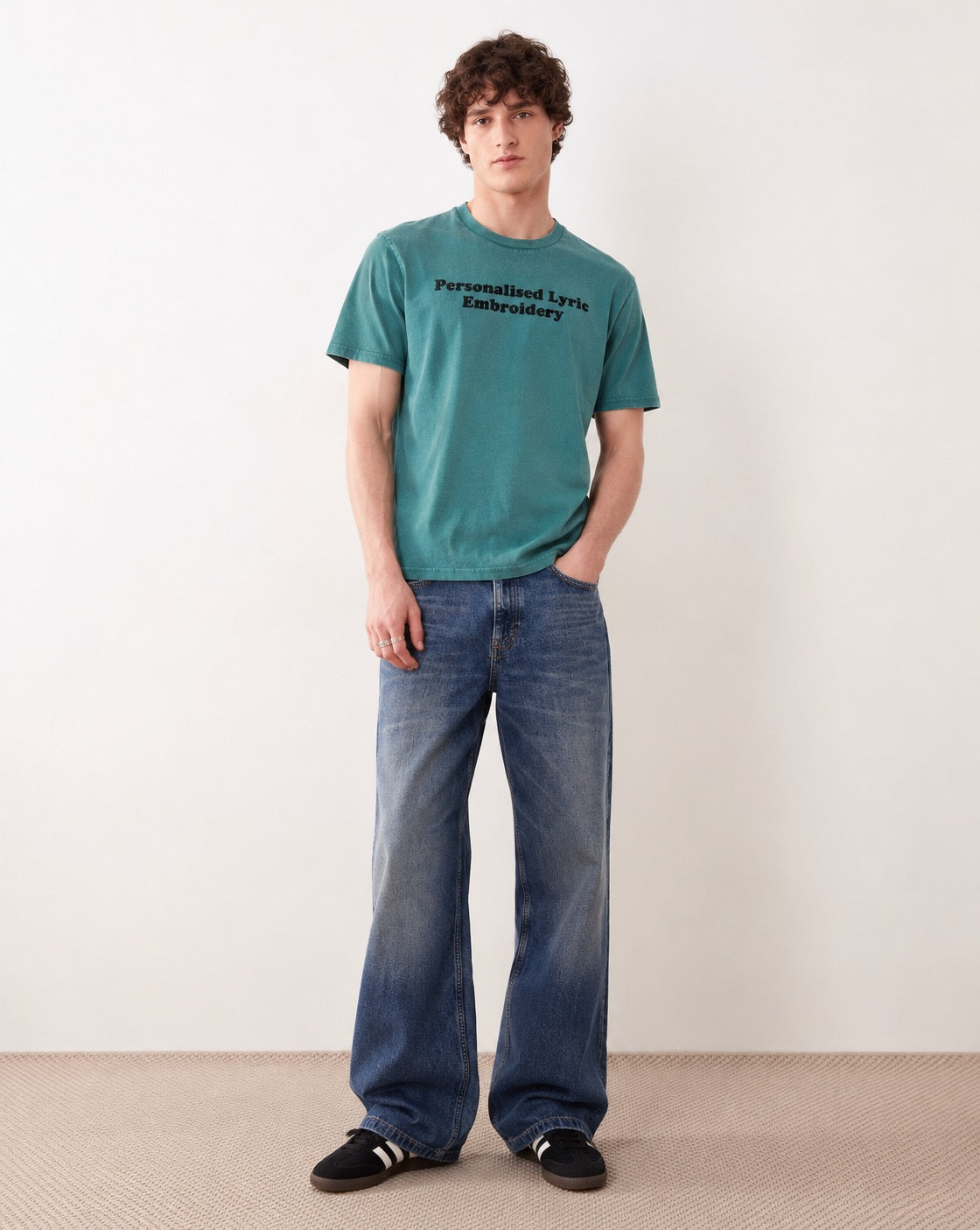 Men's Personalised Lyric Centre Chest Embroidered premium organic garment dyed 'Creator Vintage' t-shirt