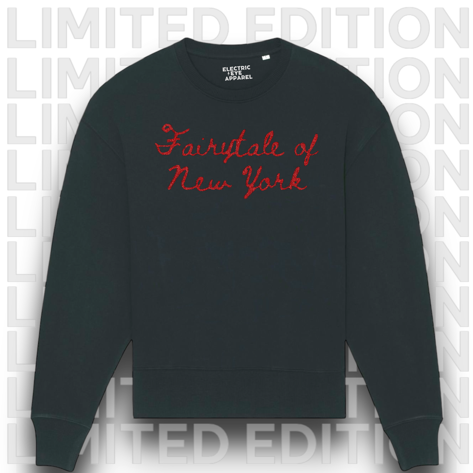 Limited Edition 'FAIRYTALE OF NEW YORK' glitter embroidered organic unisex oversized 'radder' sweatshirt