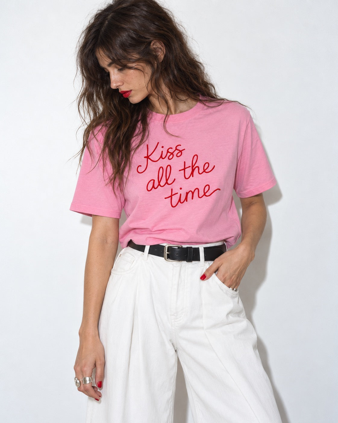 Women's 'KISS ALL THE TIME' embroidered premium organic classic fit 'Muser' t-shirt