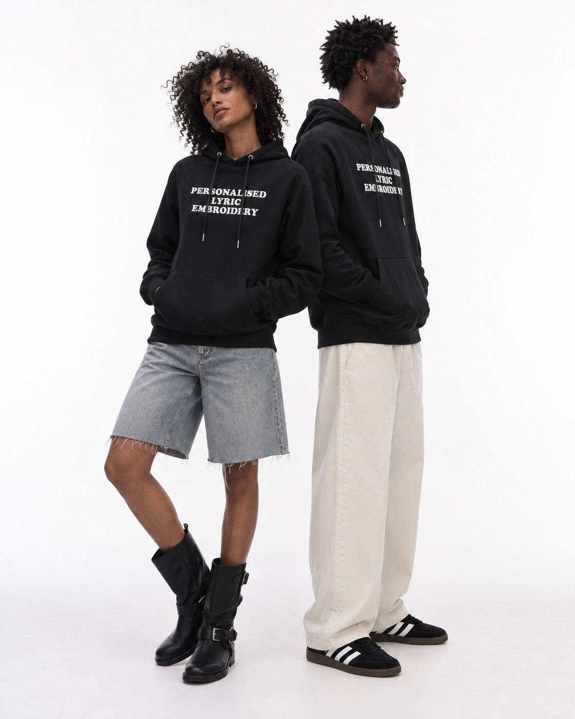 Personalised Lyric Centre Chest Embroidered premium organic unisex side pocket 'Sider' hoodie - choose your own lyrics, font and thread colour