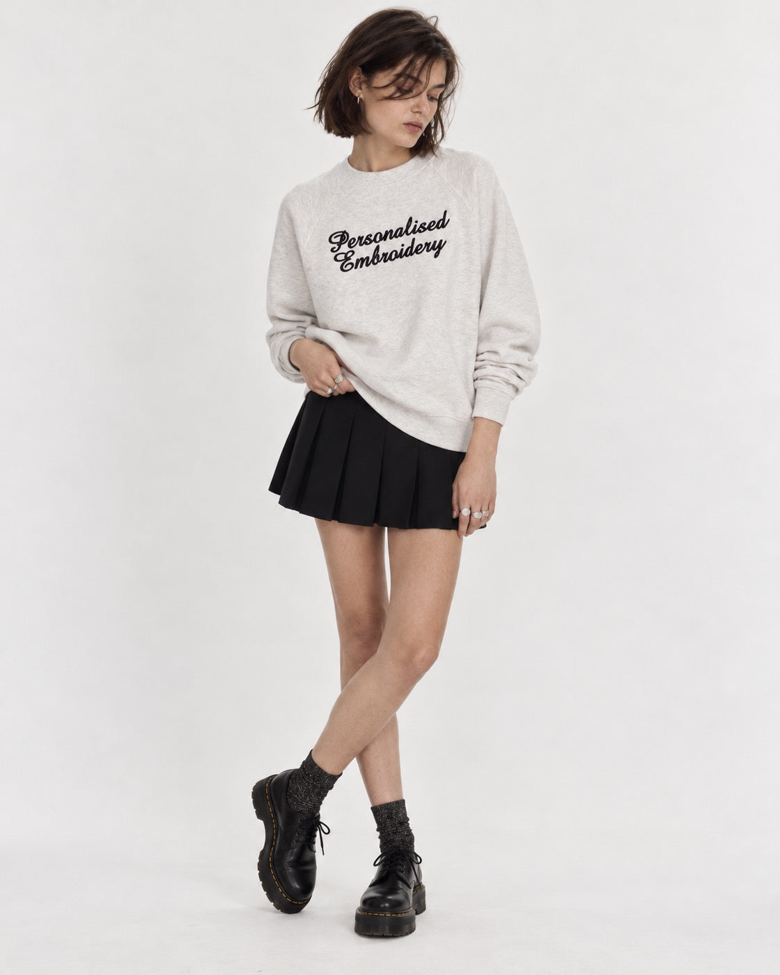 Personalised Lyric Centre Chest Embroidered premium organic women's raglan sleeve 'Clara' sweatshirt - choose your own lyrics, font and thread colour