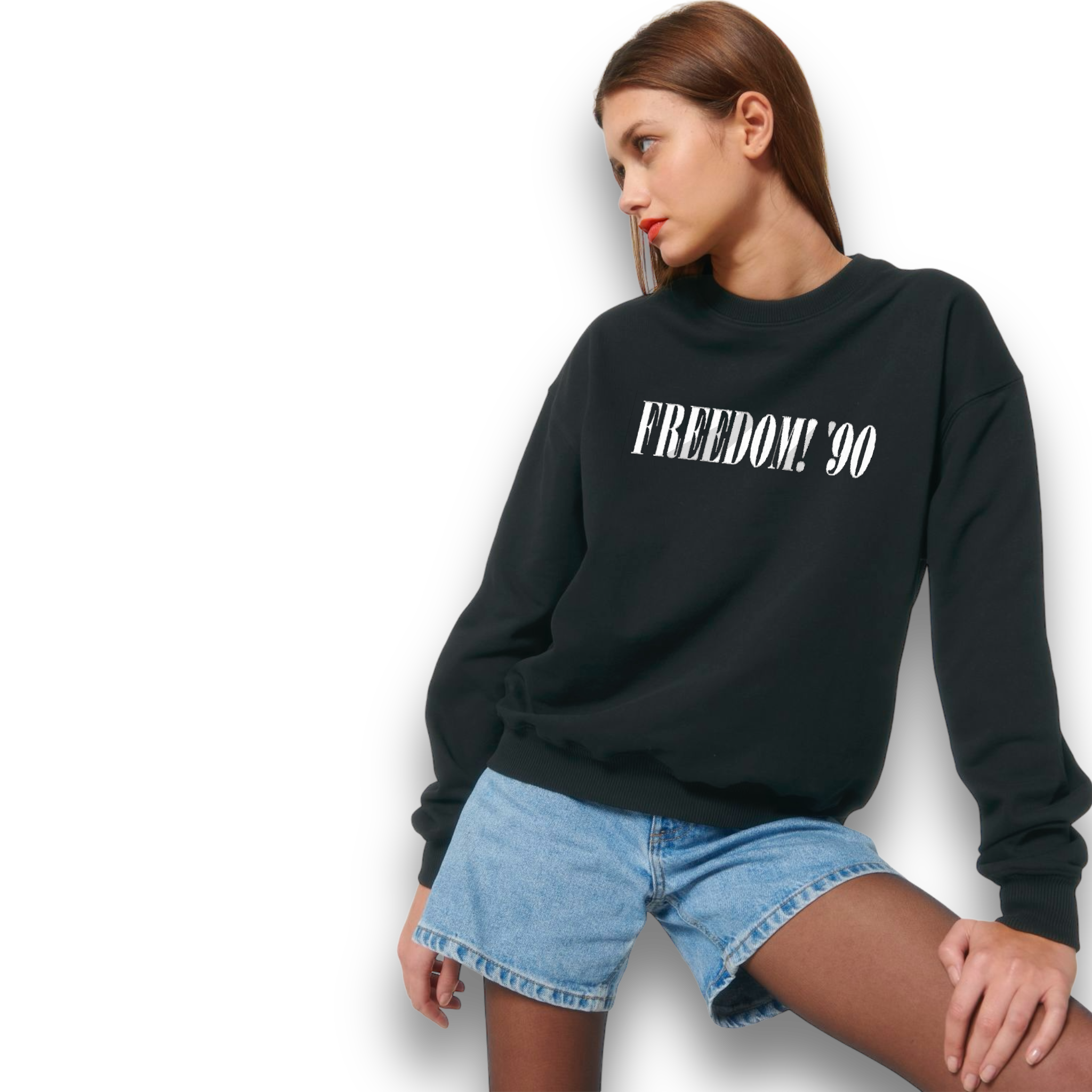 'FREEDOM! '90' 1990s style embroidered organic unisex 'Ledger' boxy dry hand feel crew neck sweatshirt - inspired by George Michael