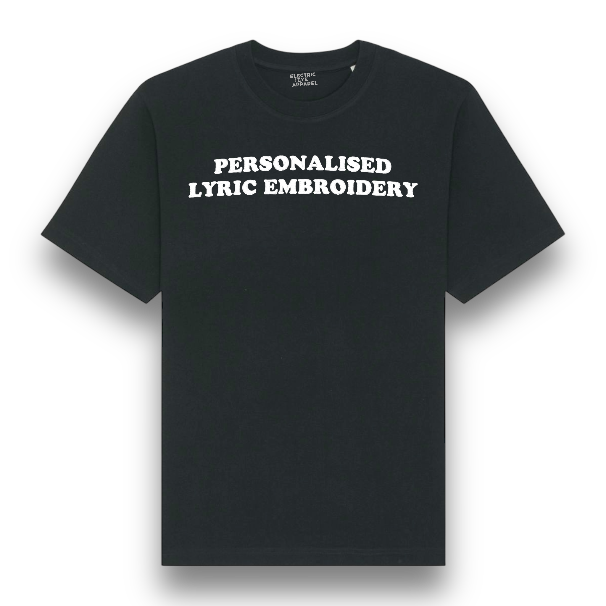 Personalised Lyric Centre Chest Embroidered premium organic iconic unisex relaxed heavy 'Freestyler' t-shirt - choose your own lyrics, font and thread colour