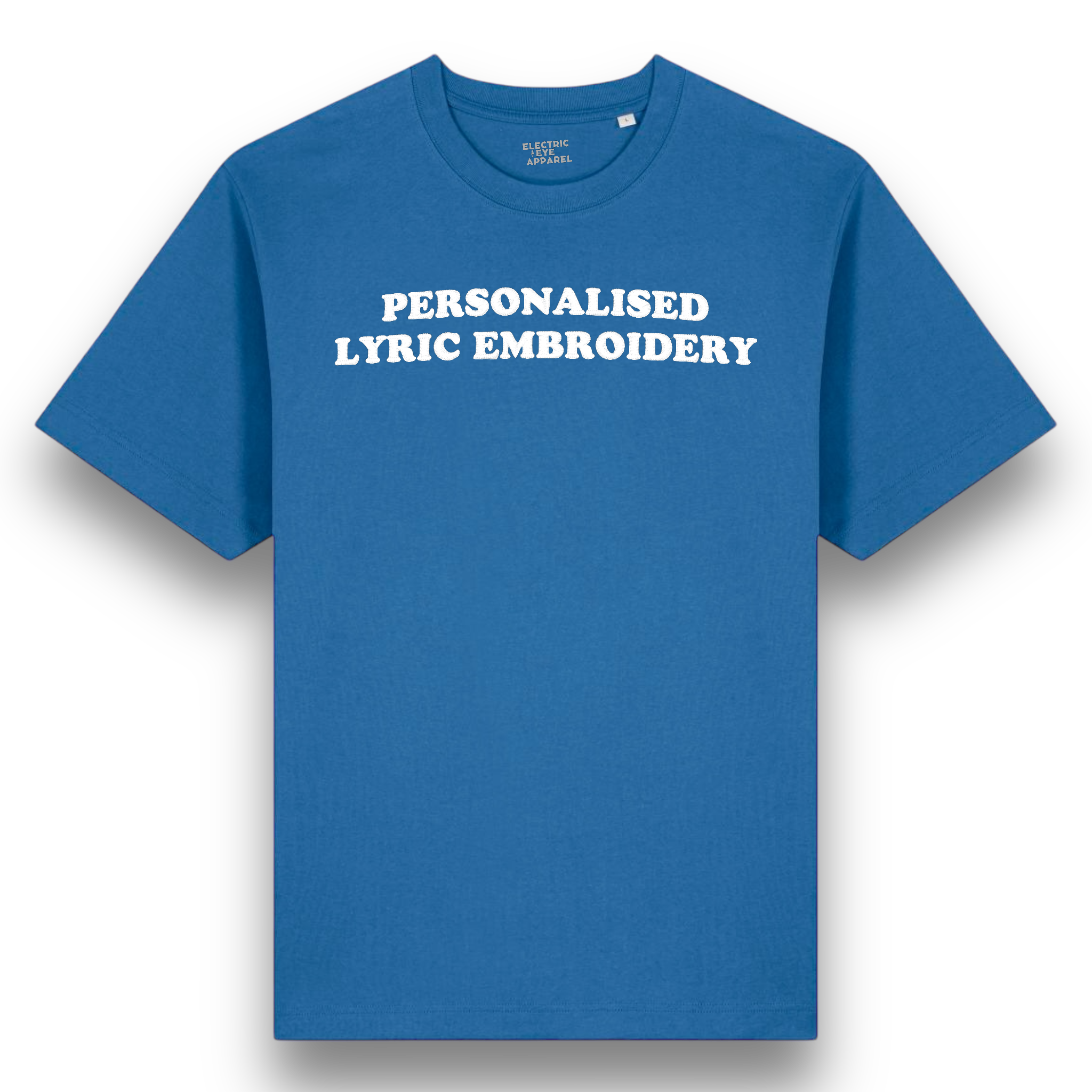 Personalised Lyric Centre Chest Embroidered premium organic iconic unisex relaxed heavy 'Freestyler' t-shirt - choose your own lyrics, font and thread colour