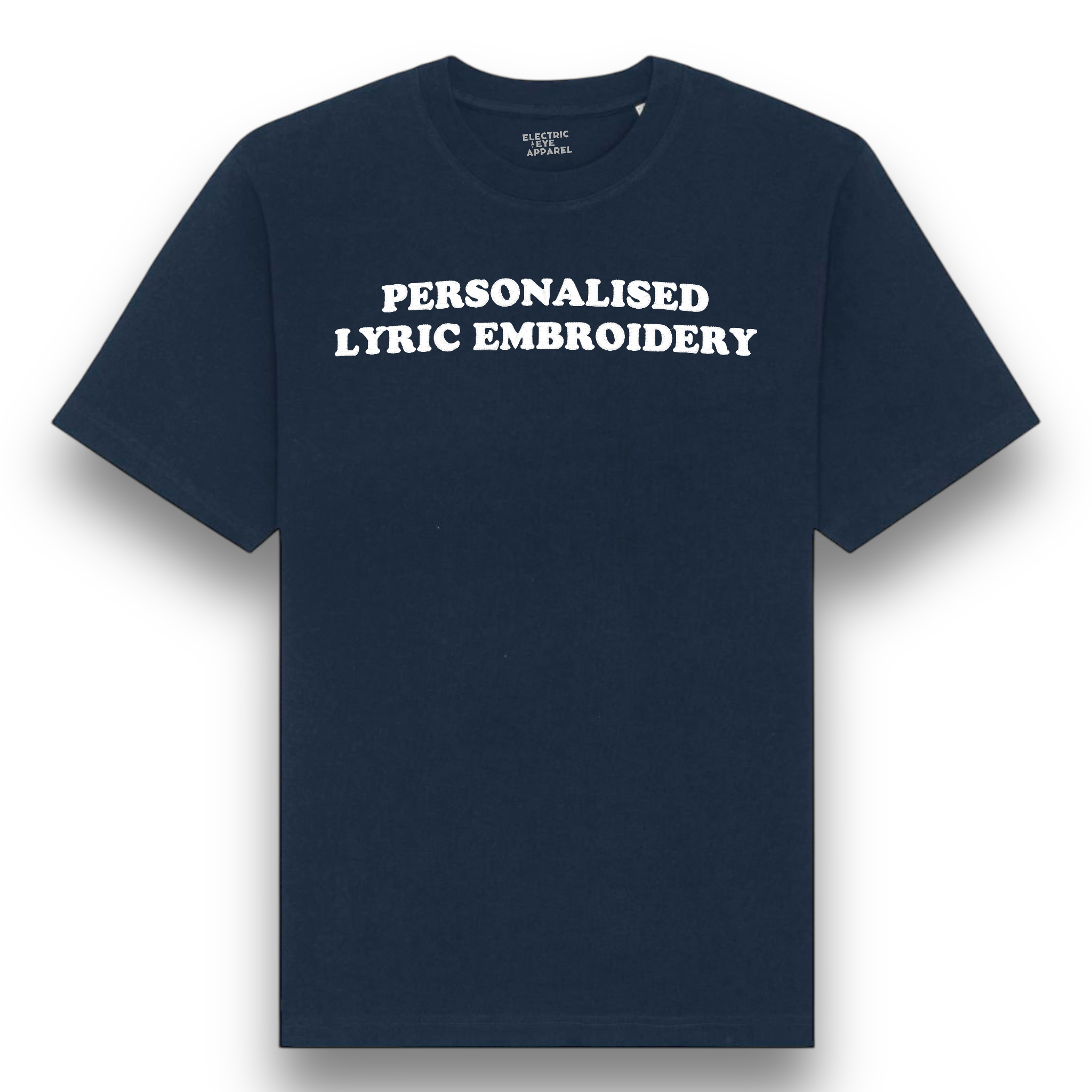 Personalised Lyric Centre Chest Embroidered premium organic iconic unisex relaxed heavy 'Freestyler' t-shirt - choose your own lyrics, font and thread colour