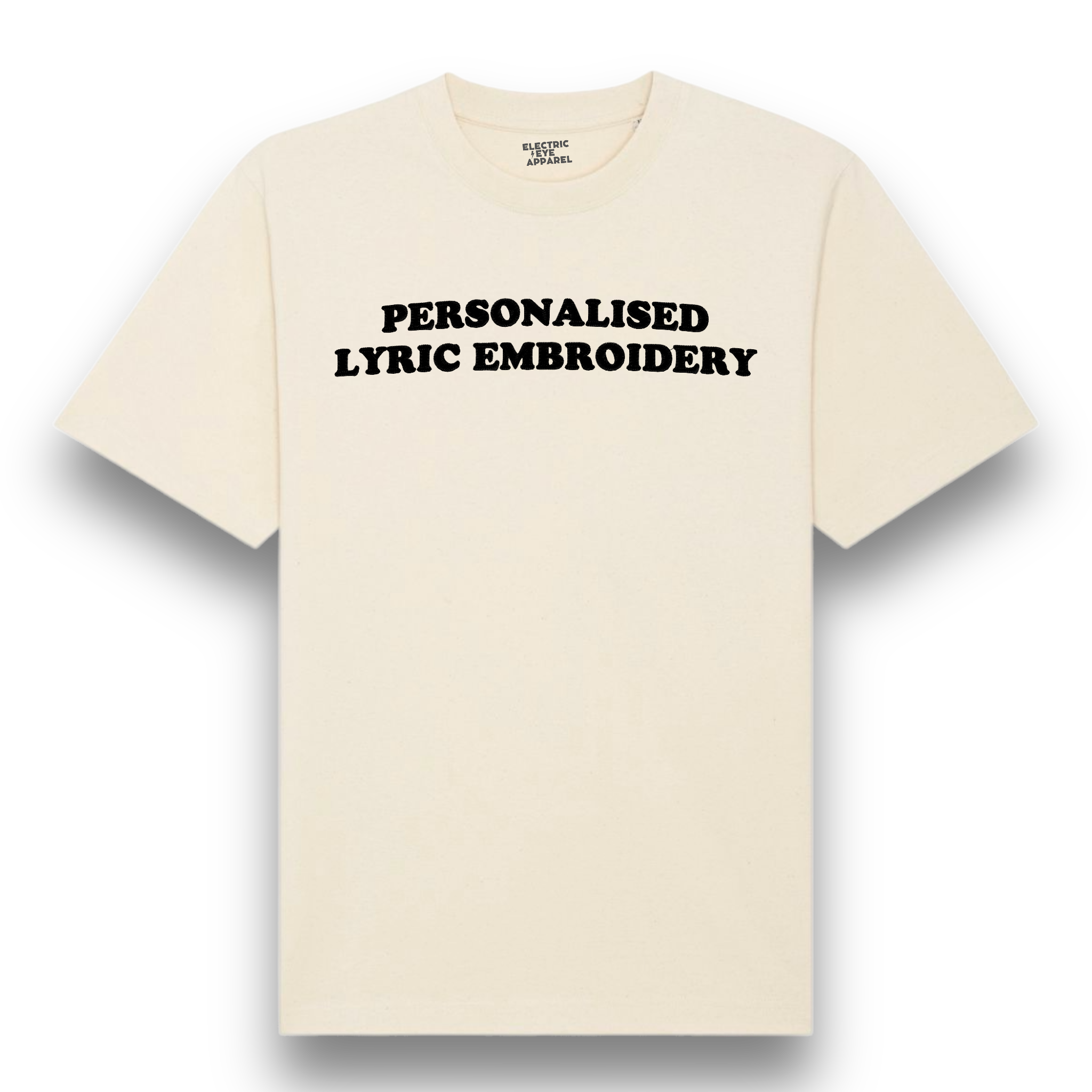 Personalised Lyric Centre Chest Embroidered premium organic iconic unisex relaxed heavy 'Freestyler' t-shirt - choose your own lyrics, font and thread colour