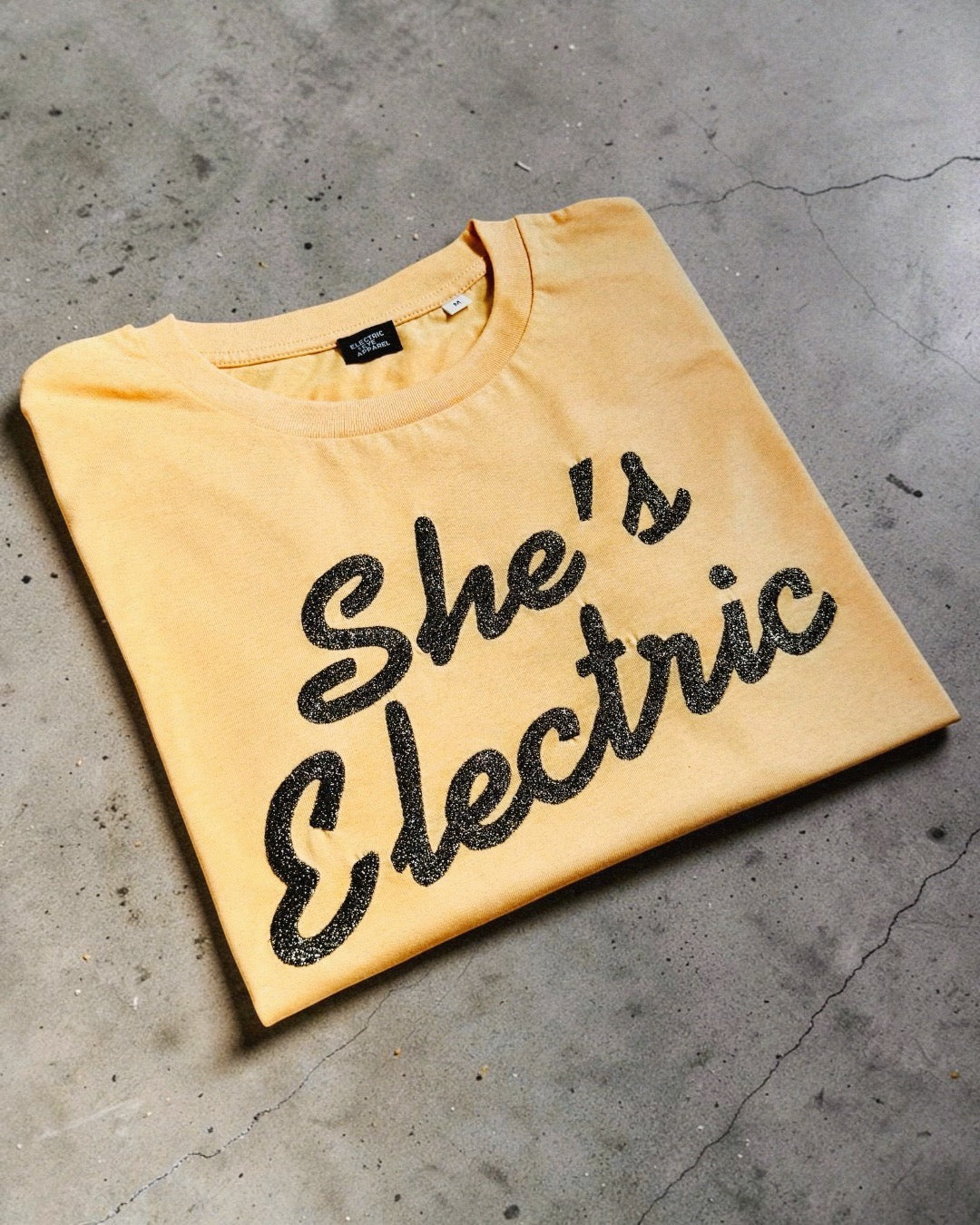 'SHE'S ELECTRIC' retro slogan embroidered premium organic women's classic fit 'Muser' t-shirt - sizes XS-5XL