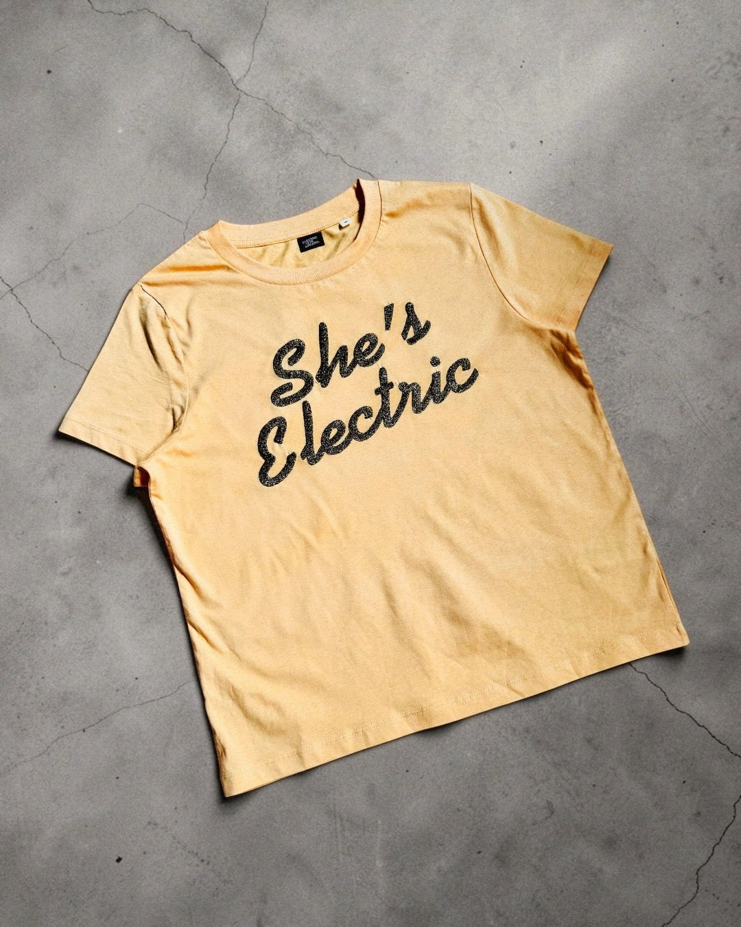 'SHE'S ELECTRIC' retro slogan embroidered premium organic women's classic fit 'Muser' t-shirt - sizes XS-5XL