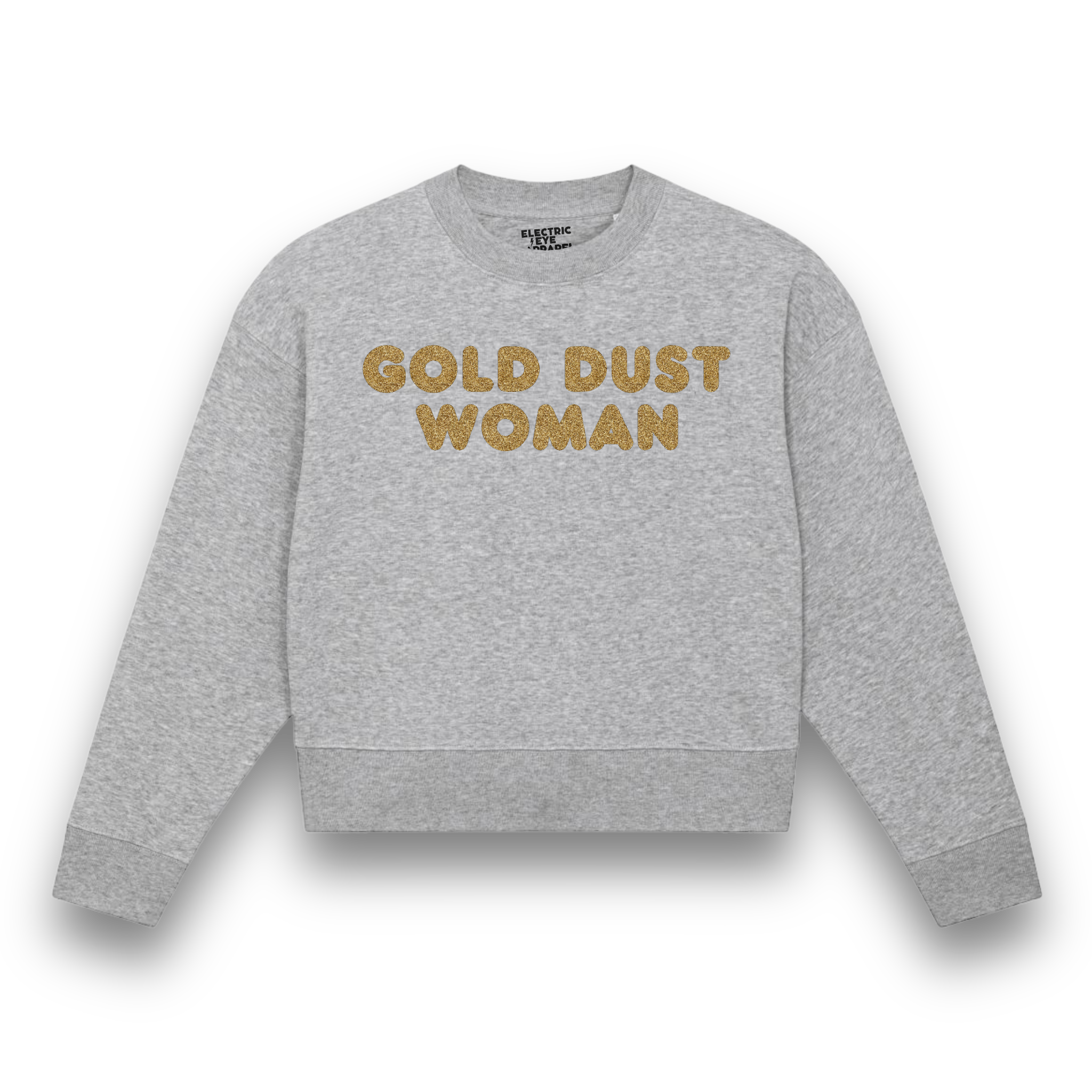 'GOLD DUST WOMAN ' gold glitter embroidered women's organic 'cropster' sweatshirt - inspired by Fleetwood Mac / Stevie Nicks