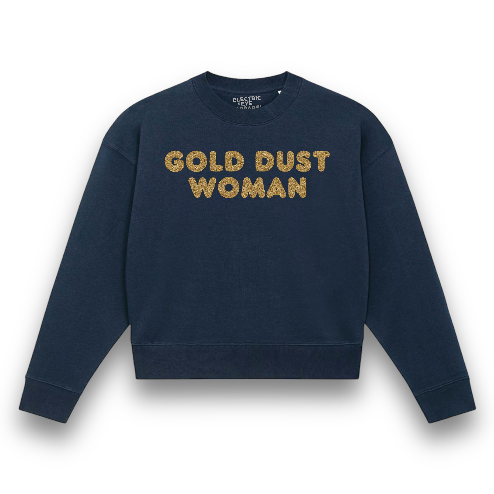 'GOLD DUST WOMAN ' gold glitter embroidered women's organic 'cropster' sweatshirt - inspired by Fleetwood Mac / Stevie Nicks