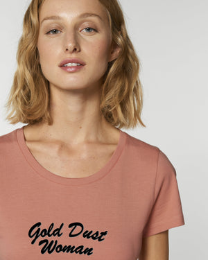 SAMPLE SALE 'GOLD DUST WOMAN' EMBROIDERED WOMEN'S FITTED ORGANIC COTTON T-SHIRT (SIZE MEDIUM)