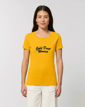 SAMPLE SALE 'GOLD DUST WOMAN' EMBROIDERED WOMEN'S FITTED ORGANIC COTTON T-SHIRT (SIZE MEDIUM)
