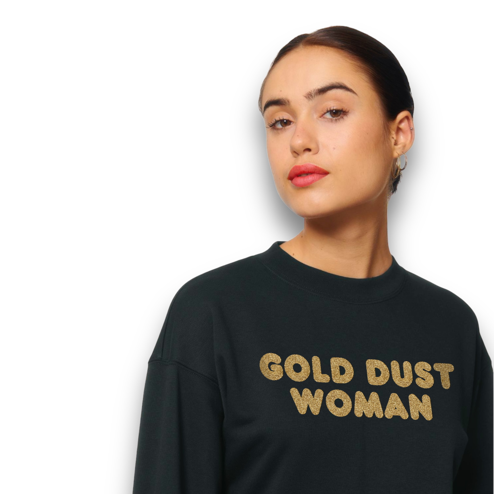 'GOLD DUST WOMAN ' gold glitter embroidered women's organic 'cropster' sweatshirt - inspired by Fleetwood Mac / Stevie Nicks