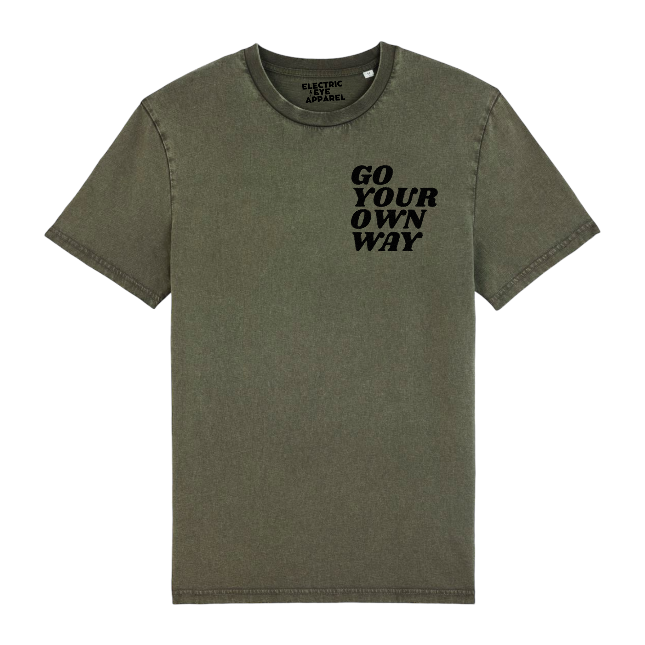 'GO YOUR OWN WAY' left chest embroidered premium organic unisex vintage aged t-shirt - inspired by Fleetwood Mac / Stevie Nicks