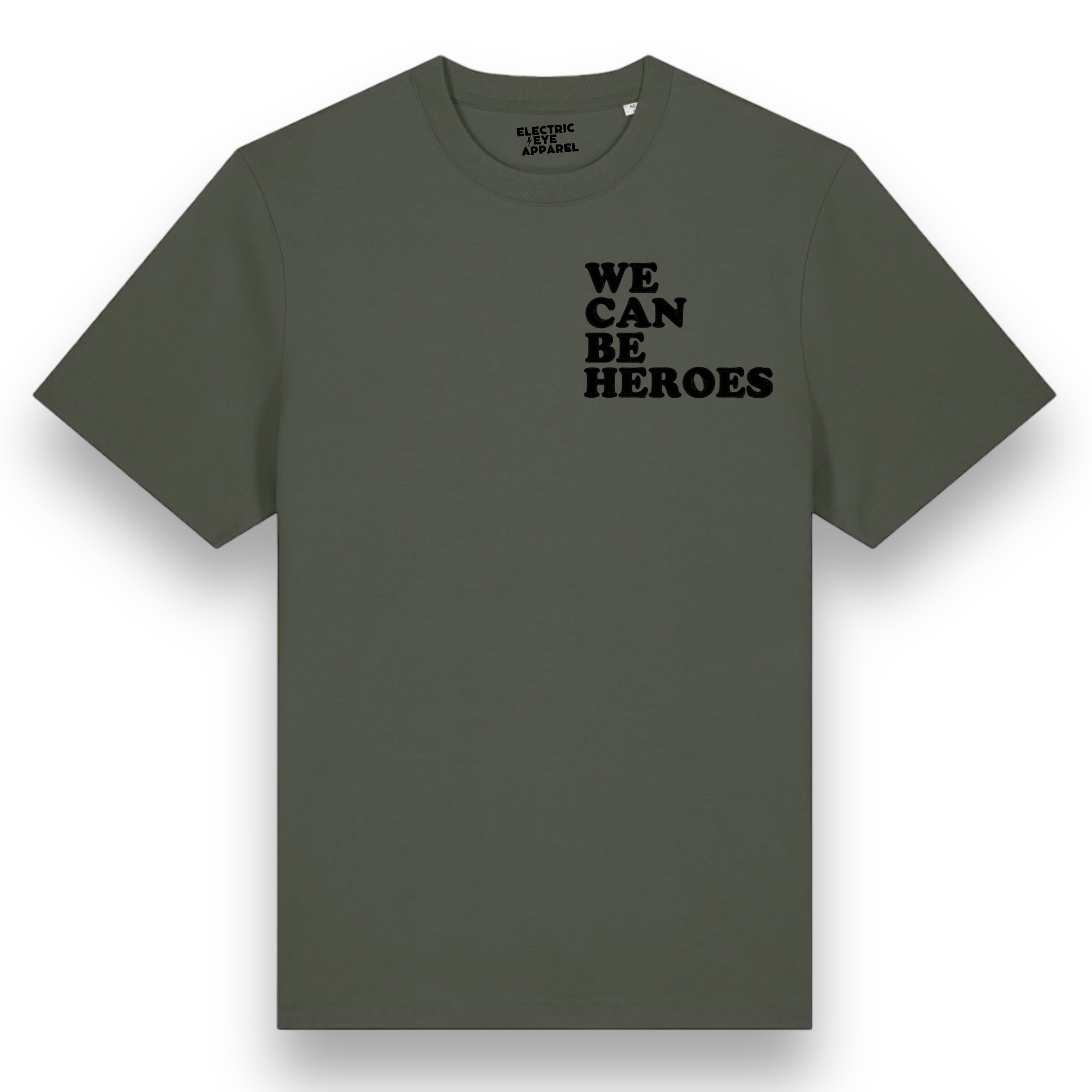 'WE CAN BE HEROES' bold left chest embroidered premium organic unisex heavy 'sparker 2.0' t-shirt - inspired by David Bowie