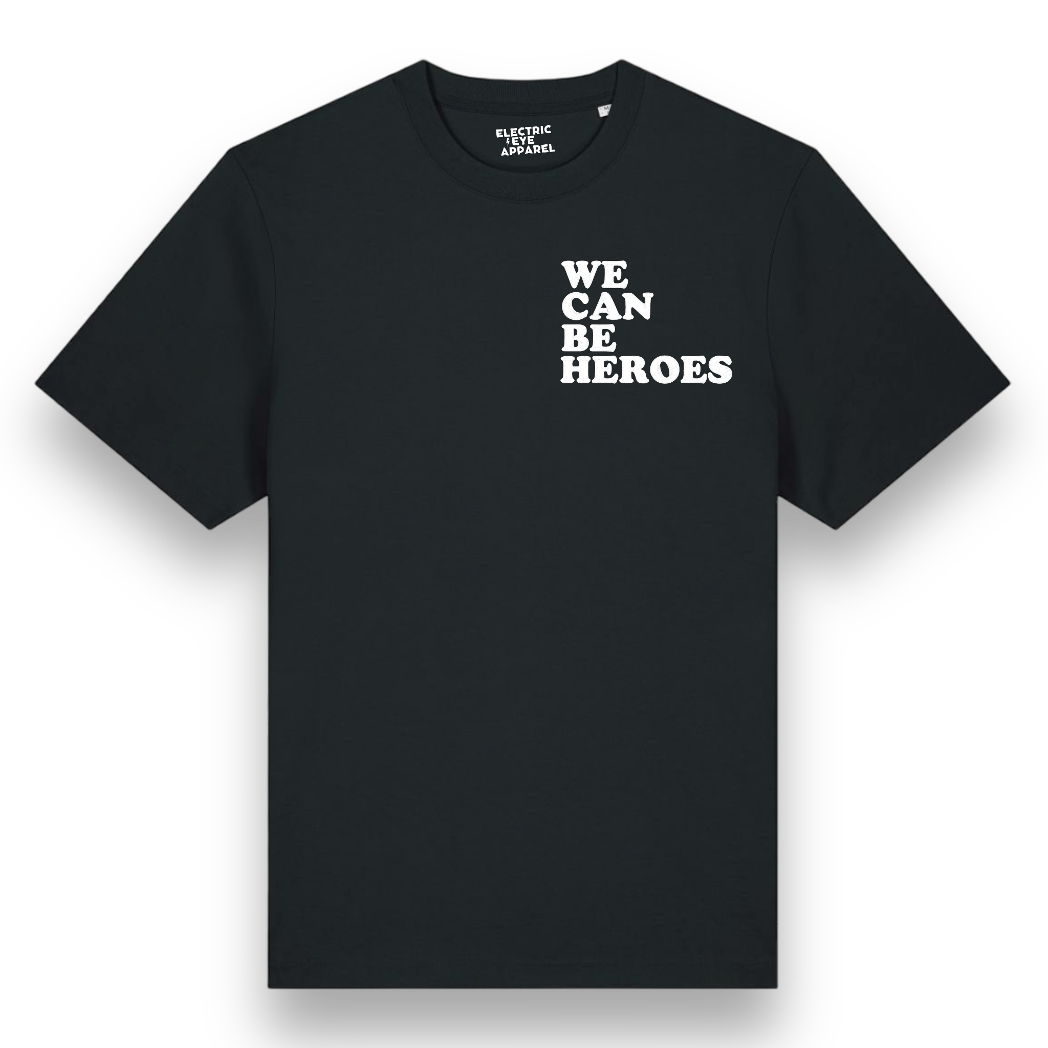 'WE CAN BE HEROES' bold left chest embroidered premium organic unisex heavy 'sparker 2.0' t-shirt - inspired by David Bowie