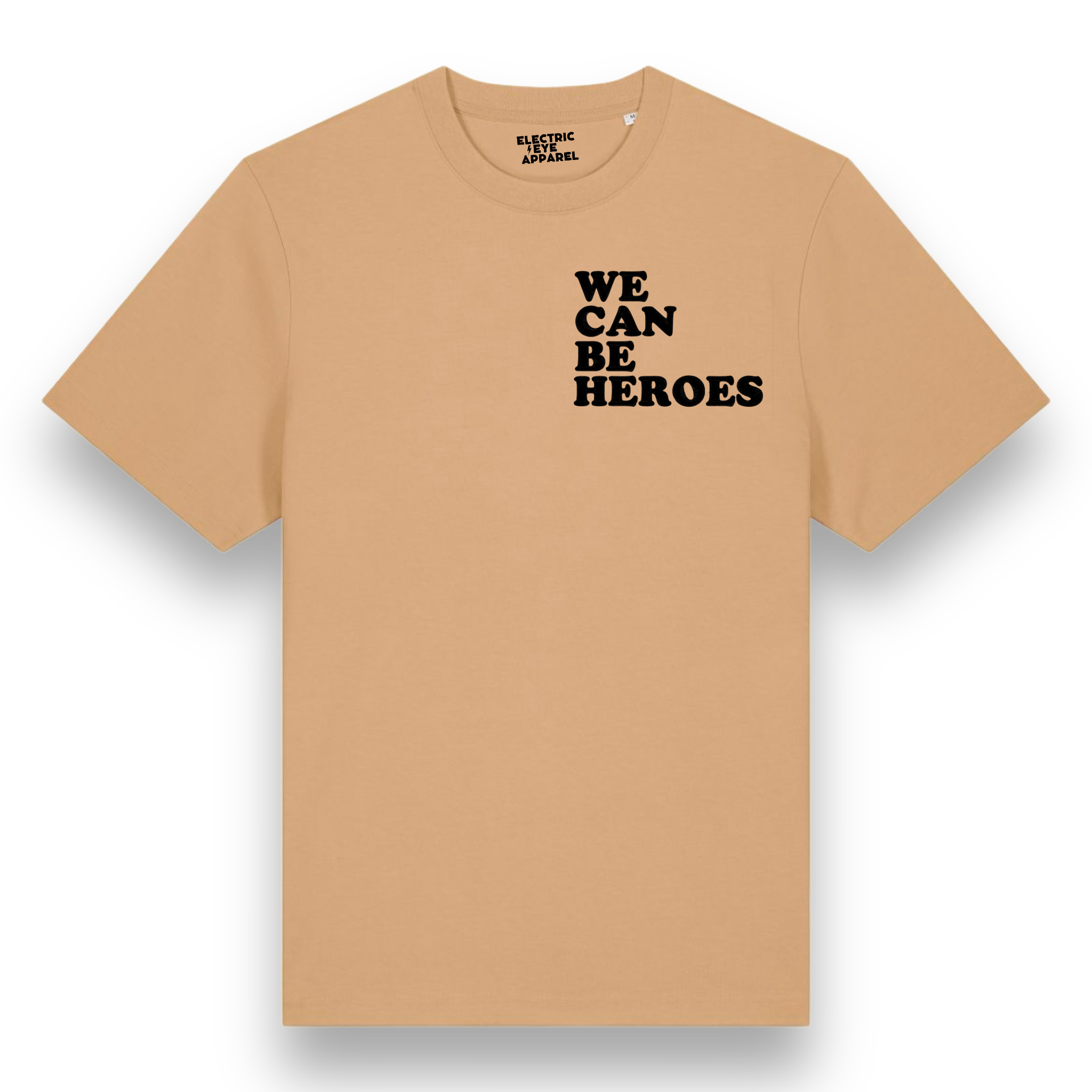 'WE CAN BE HEROES' bold left chest embroidered premium organic unisex heavy 'sparker 2.0' t-shirt - inspired by David Bowie