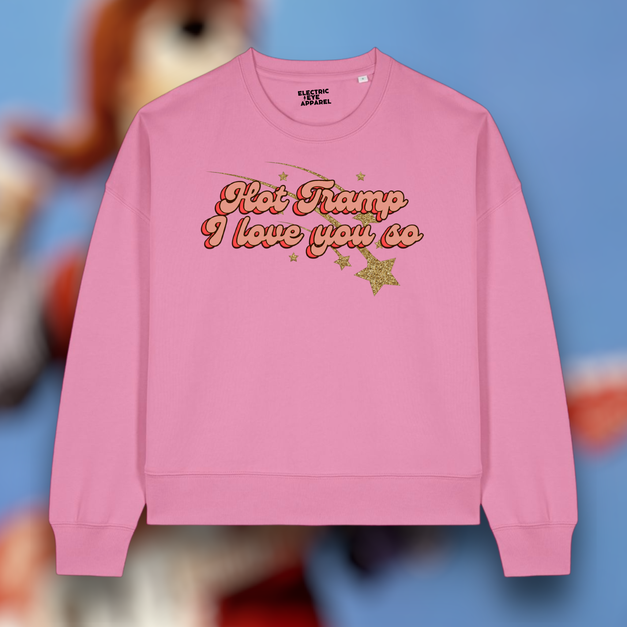 Limited Edition 'HOT TRAMP I LOVE YOU SO' 1970s glitter star embroidered organic women's dropped shoulder 'alma' sweatshirt - inspired by David Bowie