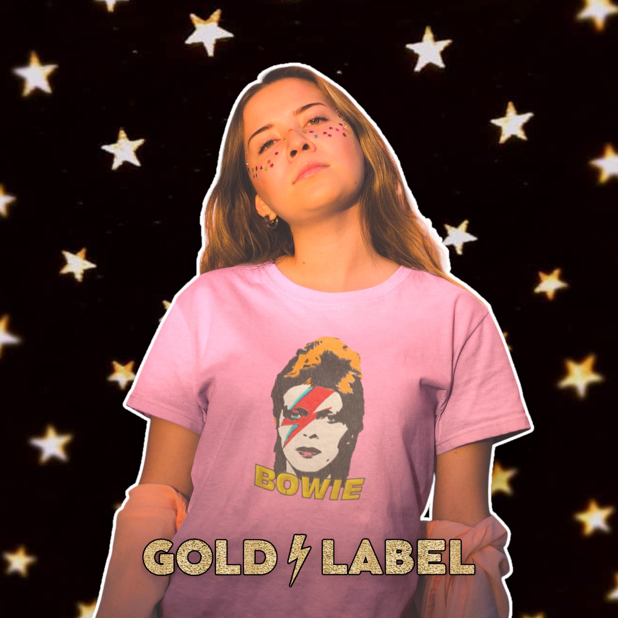 GOLD LABEL UNISEX RETRO BOWIE POP-ART EMBROIDERED ORGANIC AGED DYE 'CREATOR VINTAGE' T-SHIRT - OPTIONAL 'BOWIE' TEXT COLOUR