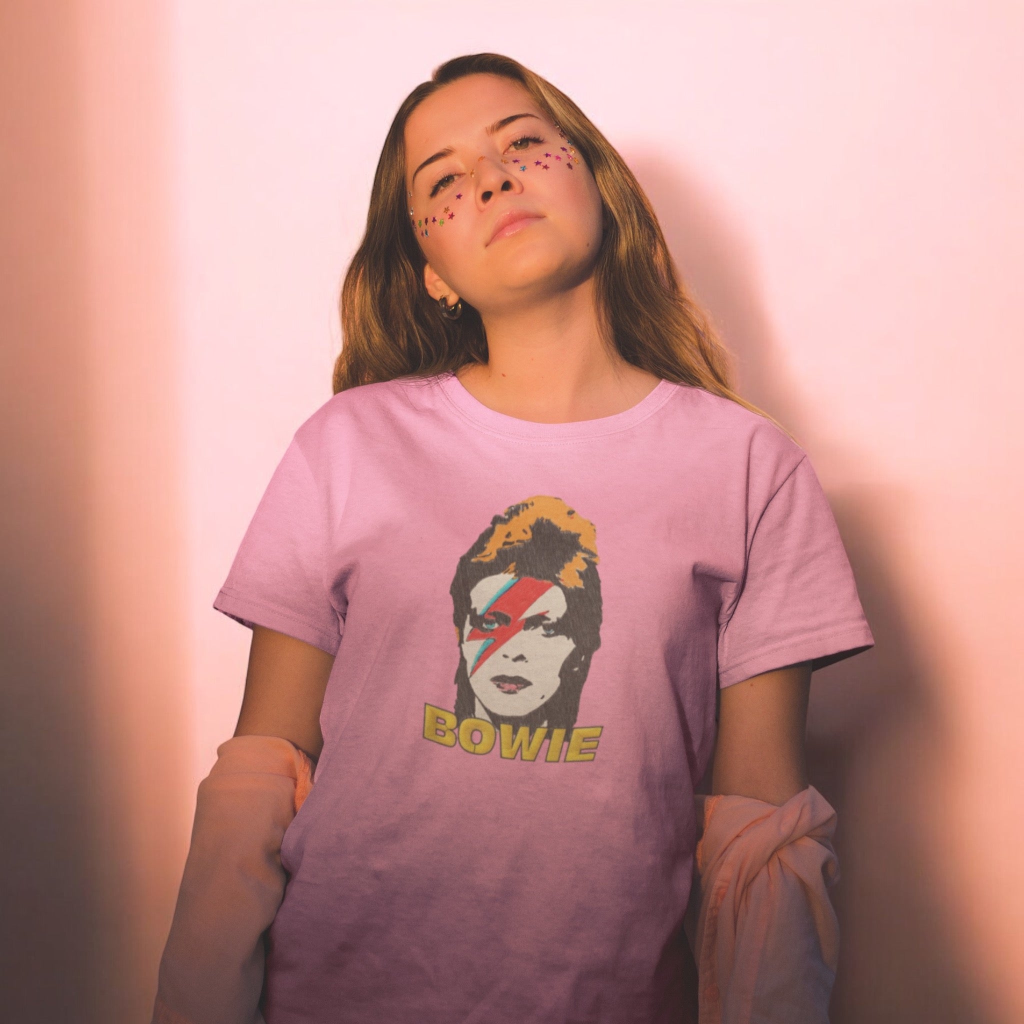 GOLD LABEL UNISEX RETRO BOWIE POP-ART EMBROIDERED ORGANIC AGED DYE 'CREATOR VINTAGE' T-SHIRT - OPTIONAL 'BOWIE' TEXT COLOUR