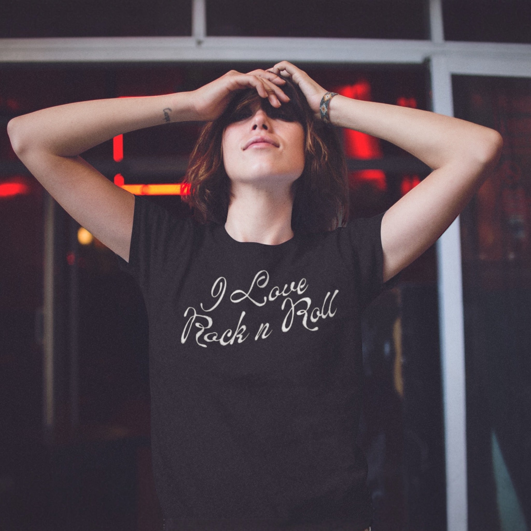 'I Love Rock n Roll' embroidered organic women's 'Muser' t-shirt - inspired by Joan Jett - choose your own embroidery colour