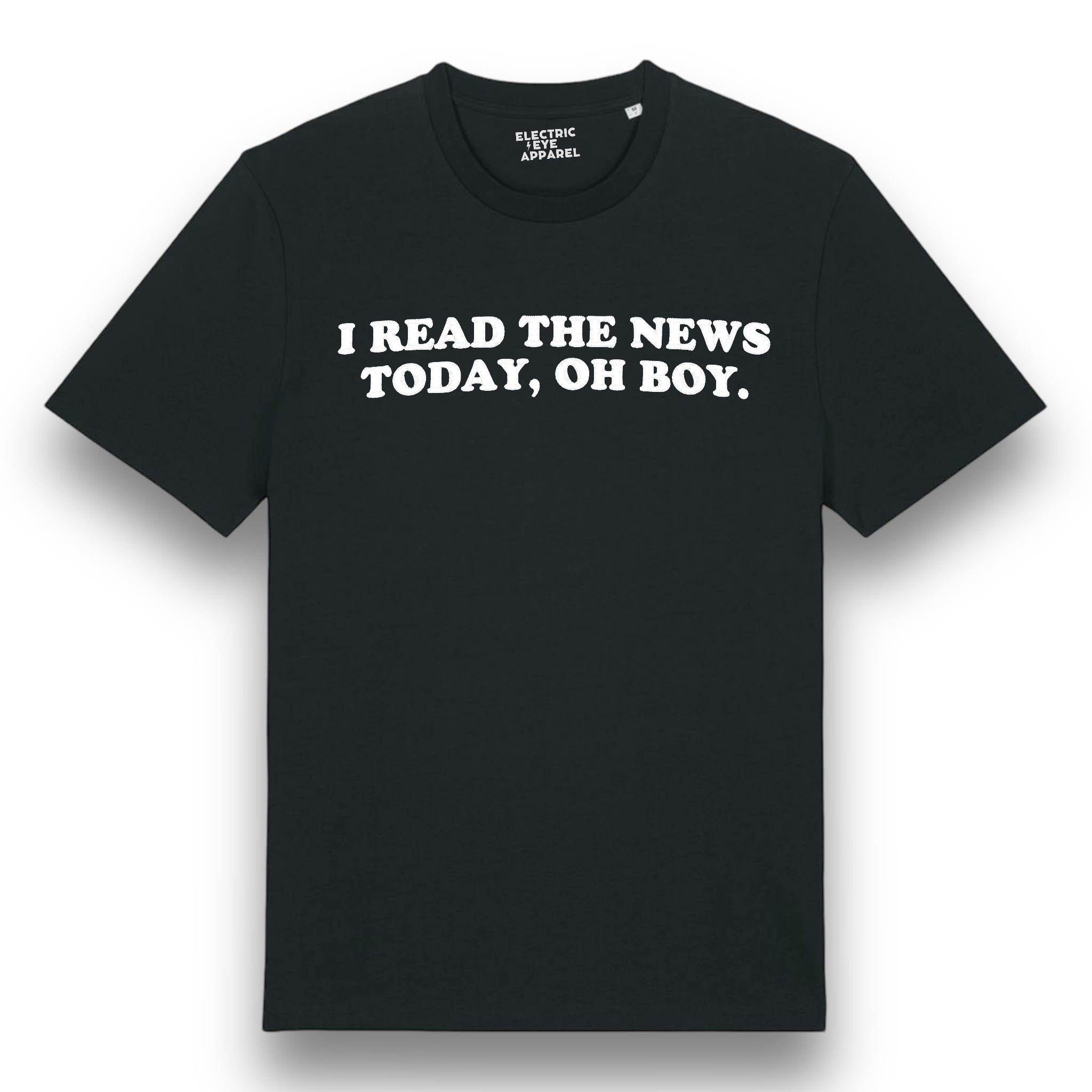 'I READ THE NEWS TODAY, OH BOY.' embroidered premium organic iconic men's t-shirt - inspired by The Beatles