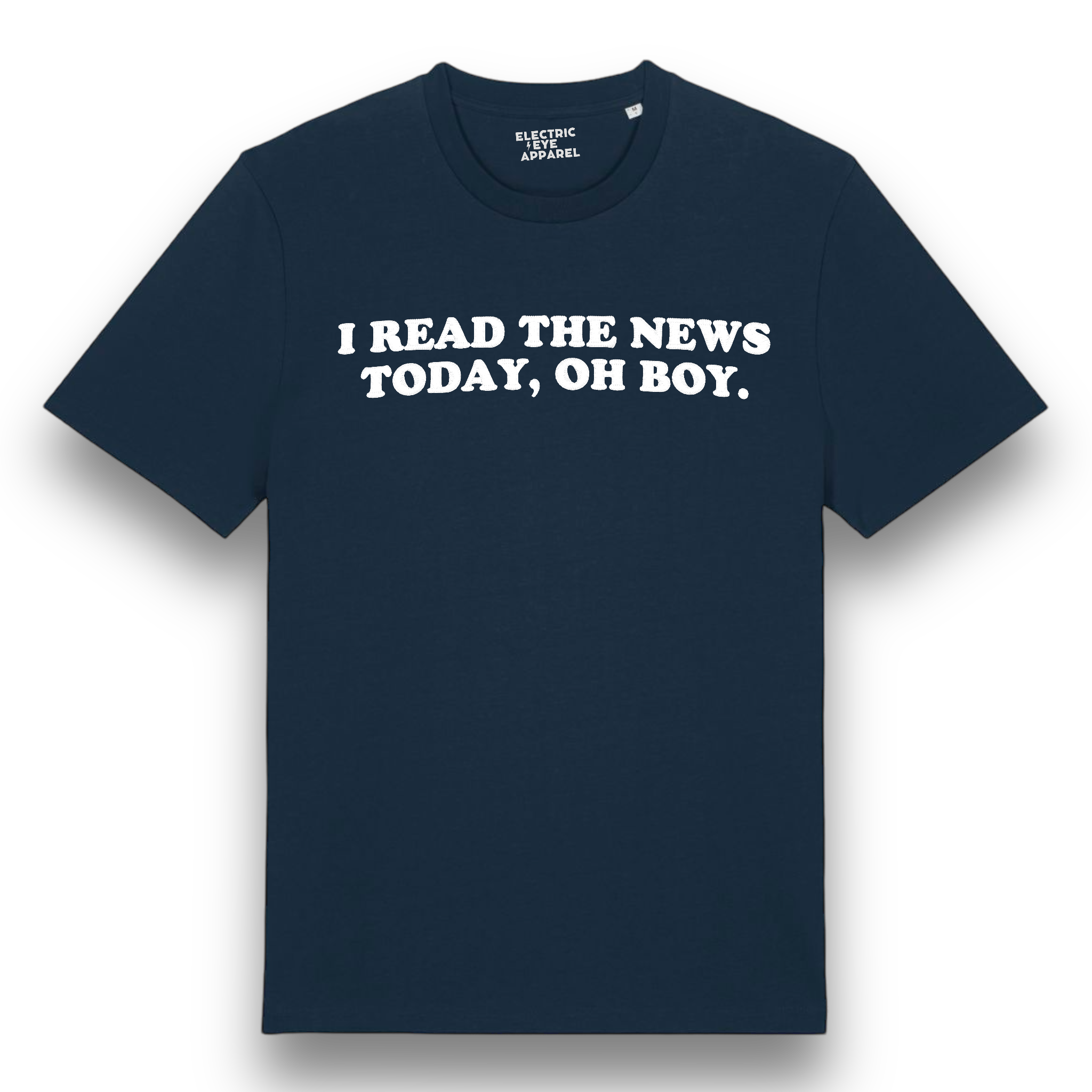 'I READ THE NEWS TODAY, OH BOY.' embroidered premium organic iconic men's t-shirt - inspired by The Beatles