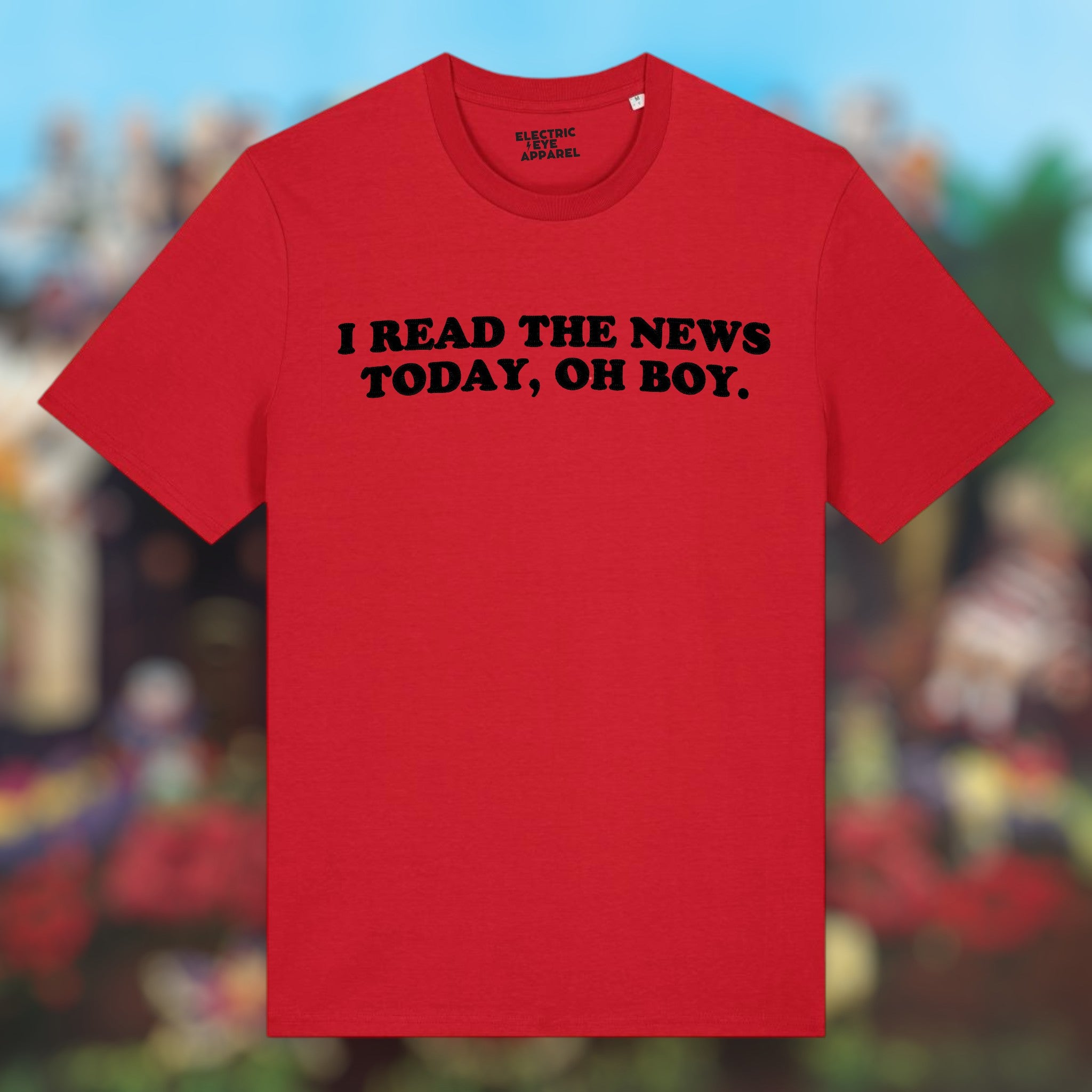 'I READ THE NEWS TODAY, OH BOY.' embroidered premium organic iconic men's t-shirt - inspired by The Beatles