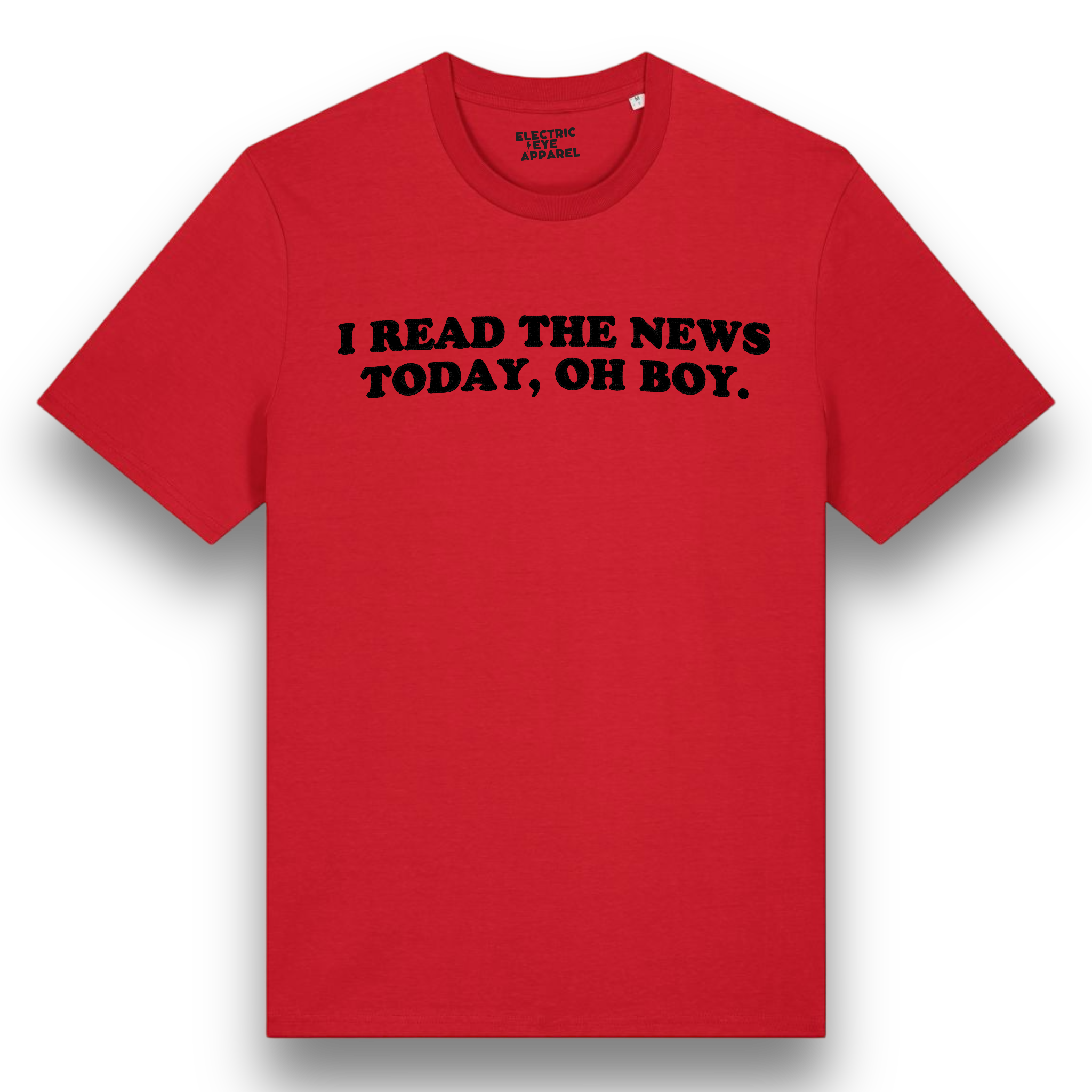 'I READ THE NEWS TODAY, OH BOY.' embroidered premium organic iconic men's t-shirt - inspired by The Beatles