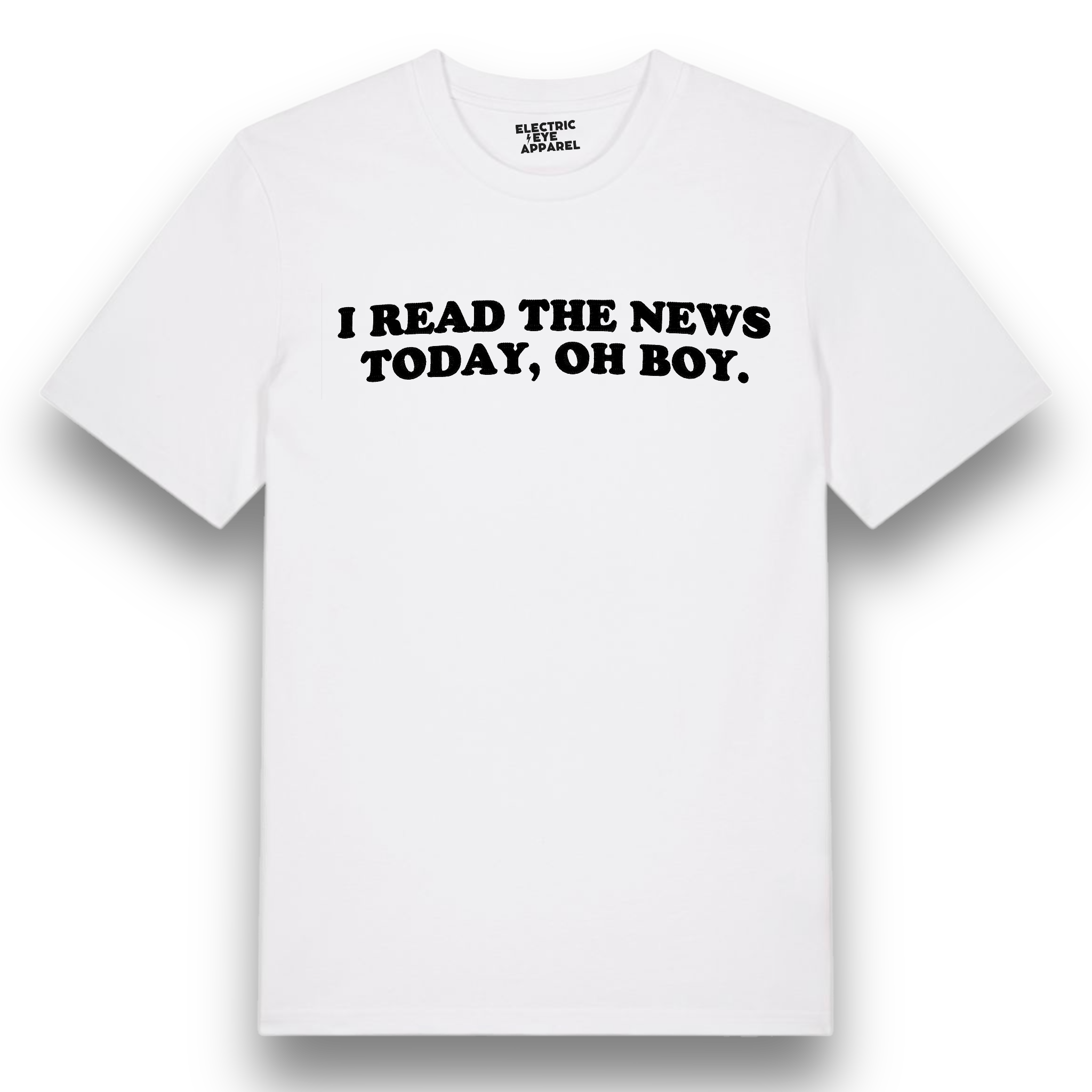 'I READ THE NEWS TODAY, OH BOY.' embroidered premium organic iconic men's t-shirt - inspired by The Beatles