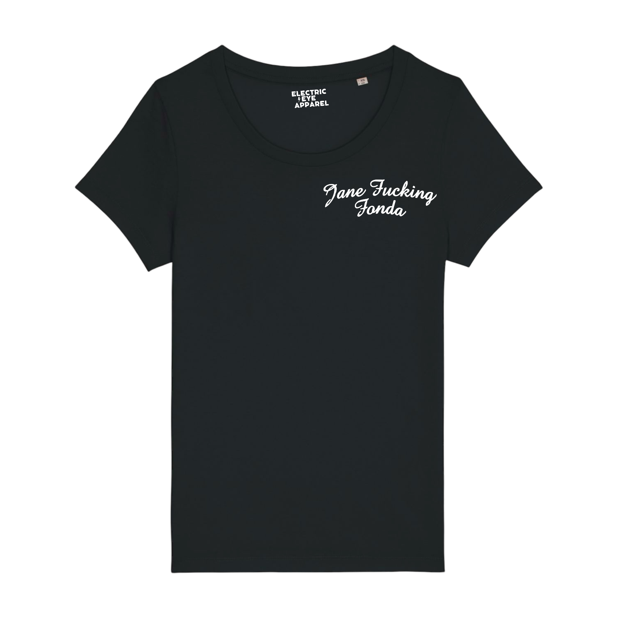 'JANE F*CKING FONDA' left chest embroidered premium organic iconic mid-light women's scoop neck 'jazzer' t-shirt