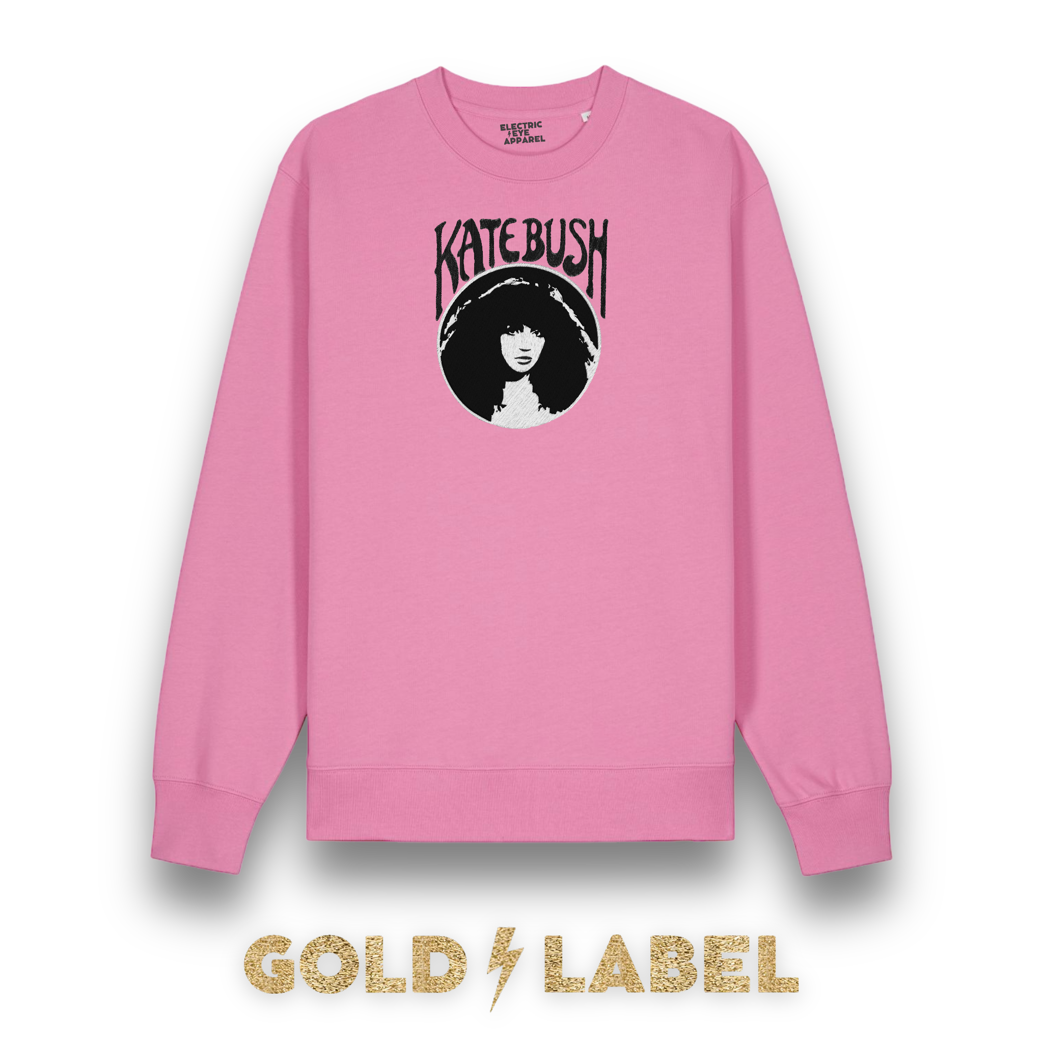 GOLD LABEL WOMEN'S KATE BUSH MUCHA STYLE EMBROIDERED ORGANIC COTTON CREW NECK 'ALMA' SWEATSHIRT - OPTIONAL 'KATE BUSH' TEXT COLOUR