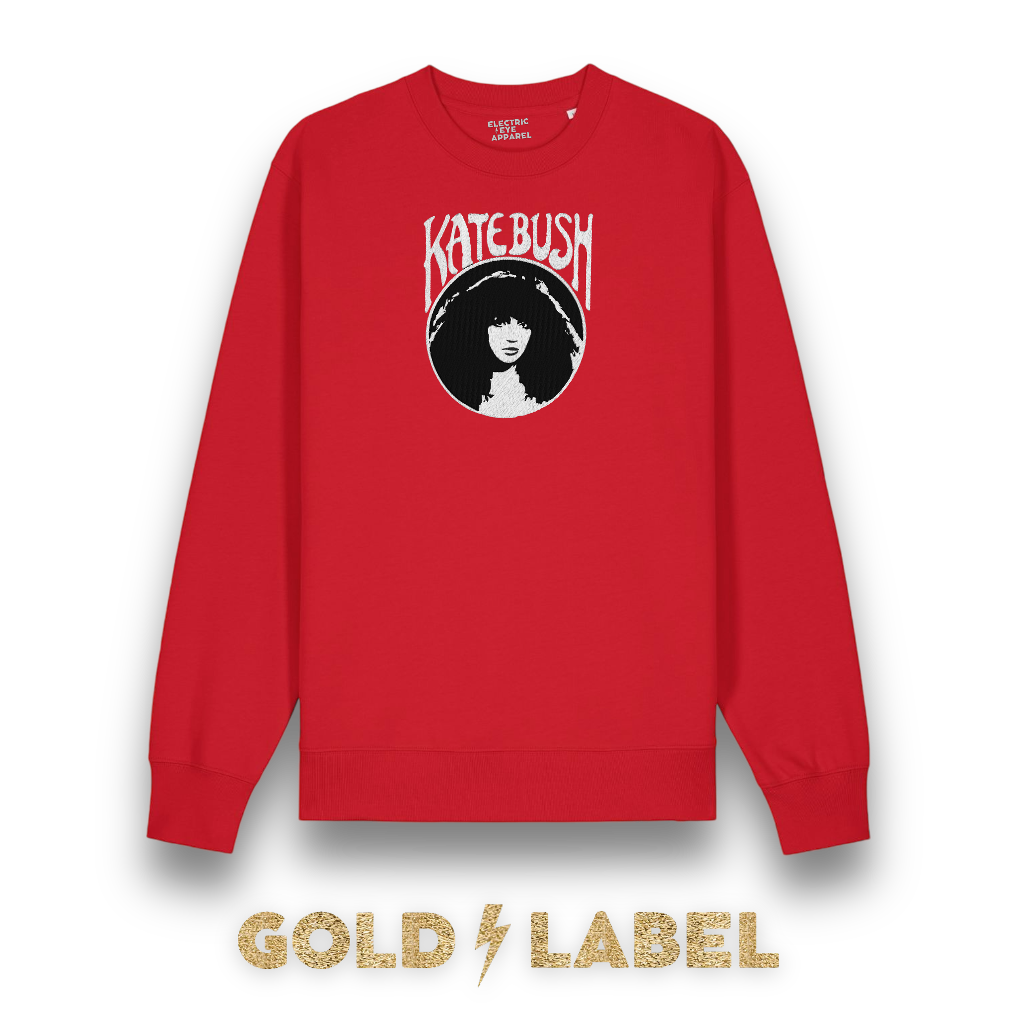 GOLD LABEL WOMEN'S KATE BUSH MUCHA STYLE EMBROIDERED ORGANIC COTTON CREW NECK 'ALMA' SWEATSHIRT - OPTIONAL 'KATE BUSH' TEXT COLOUR