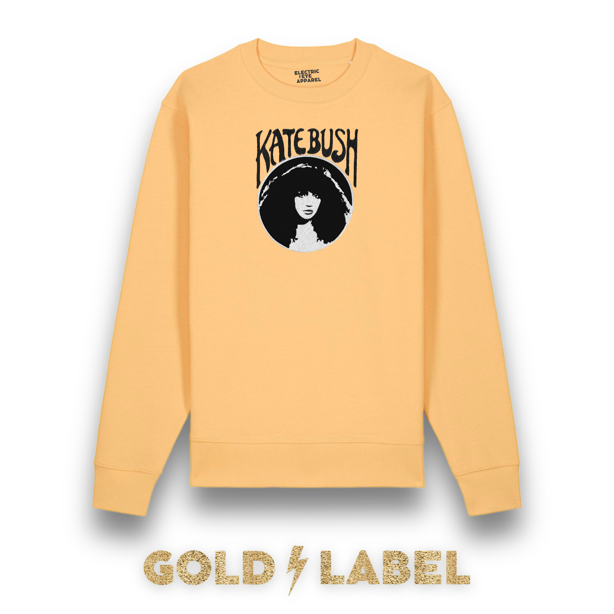 GOLD LABEL WOMEN'S KATE BUSH MUCHA STYLE EMBROIDERED ORGANIC COTTON CREW NECK 'ALMA' SWEATSHIRT - OPTIONAL 'KATE BUSH' TEXT COLOUR