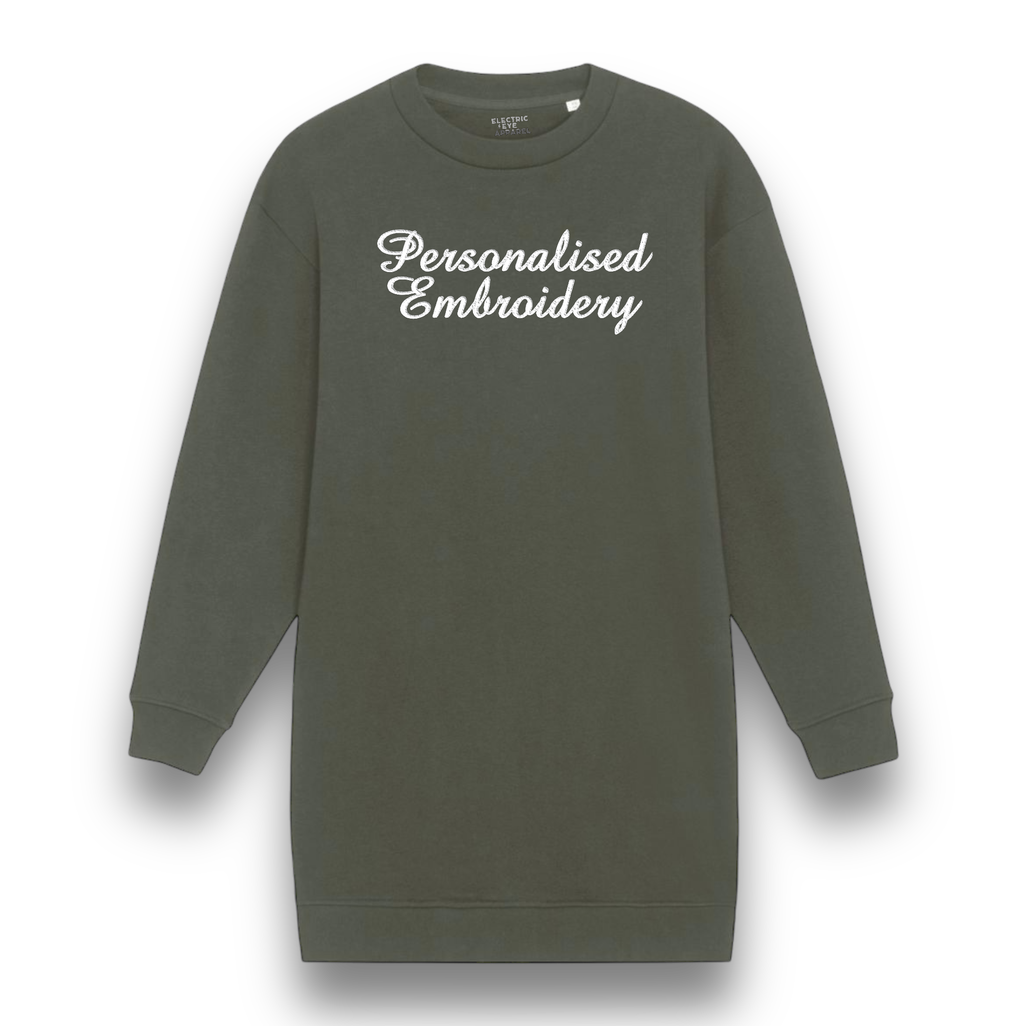 Personalised Lyric Centre Chest Embroidered premium organic women's oversized 'Kicker' sweatshirt dress- choose your own lyrics, font and thread colour