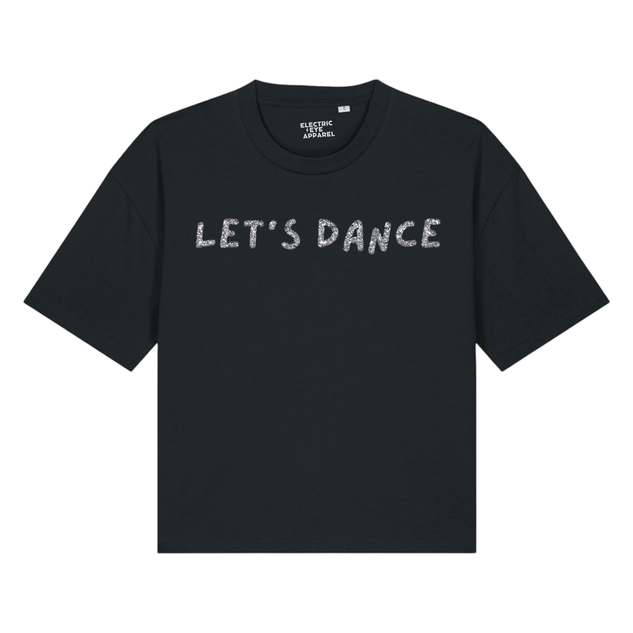 'LET'S DANCE' glitter embroidered premium organic women's boxy 'nova' t-shirt - inspired by David Bowie