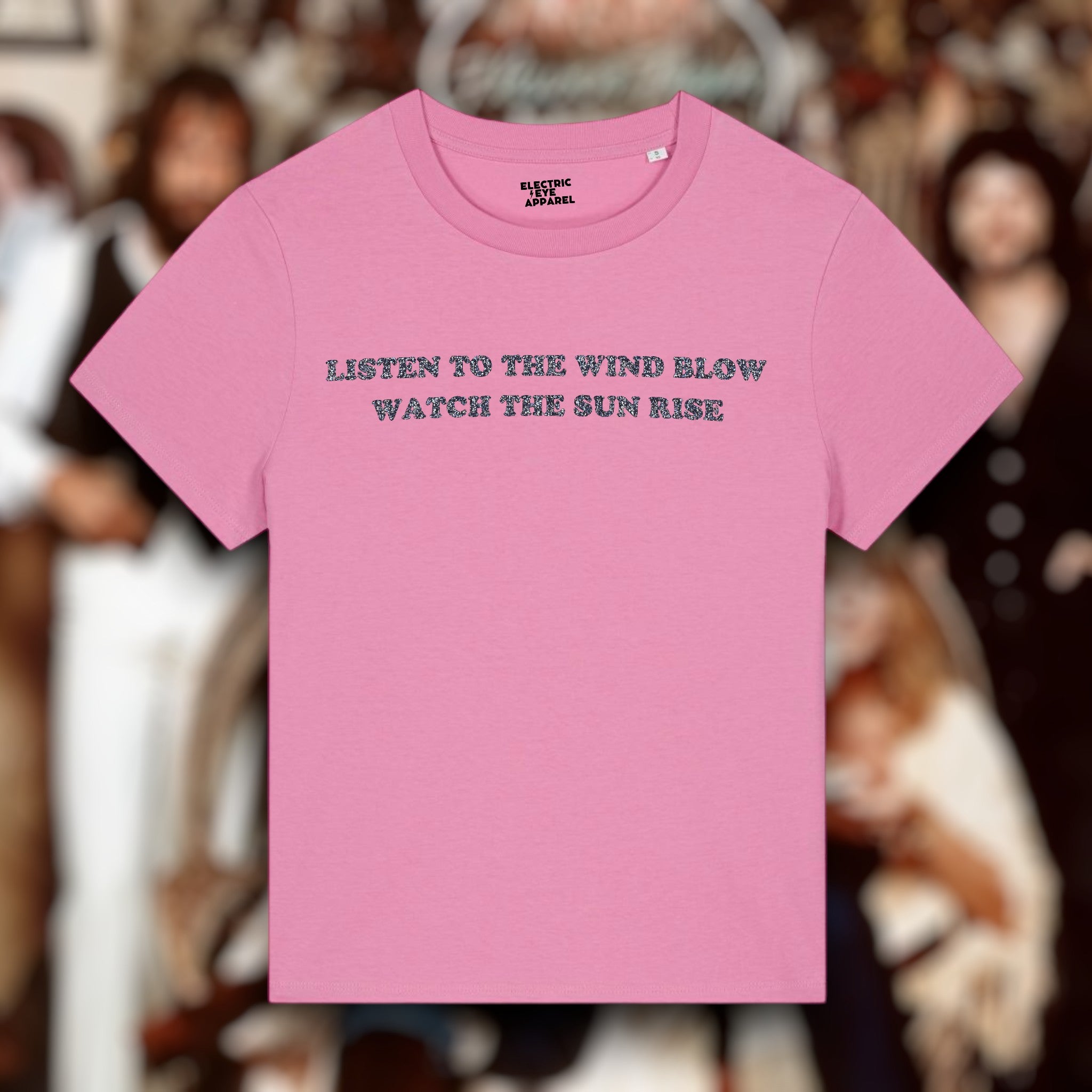 'LISTEN TO THE WIND BLOW WATCH THE SUN RISE' embroidered premium organic women's iconic t-shirt - inspired by Fleetwood Mac