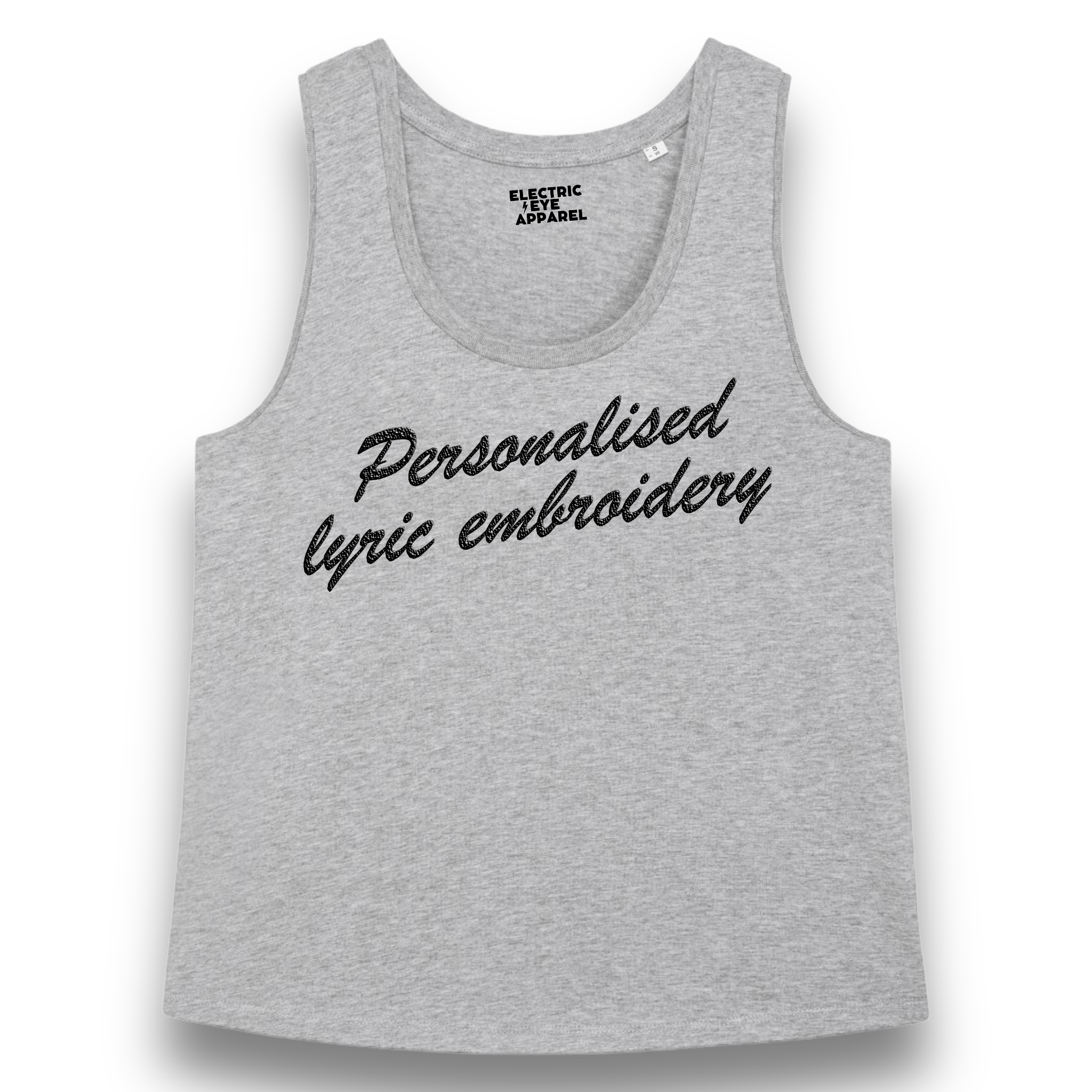 Personalised Lyric Centre Chest Embroidered premium organic iconic women's 'Minter' tank top - choose your own lyrics, font and thread colour