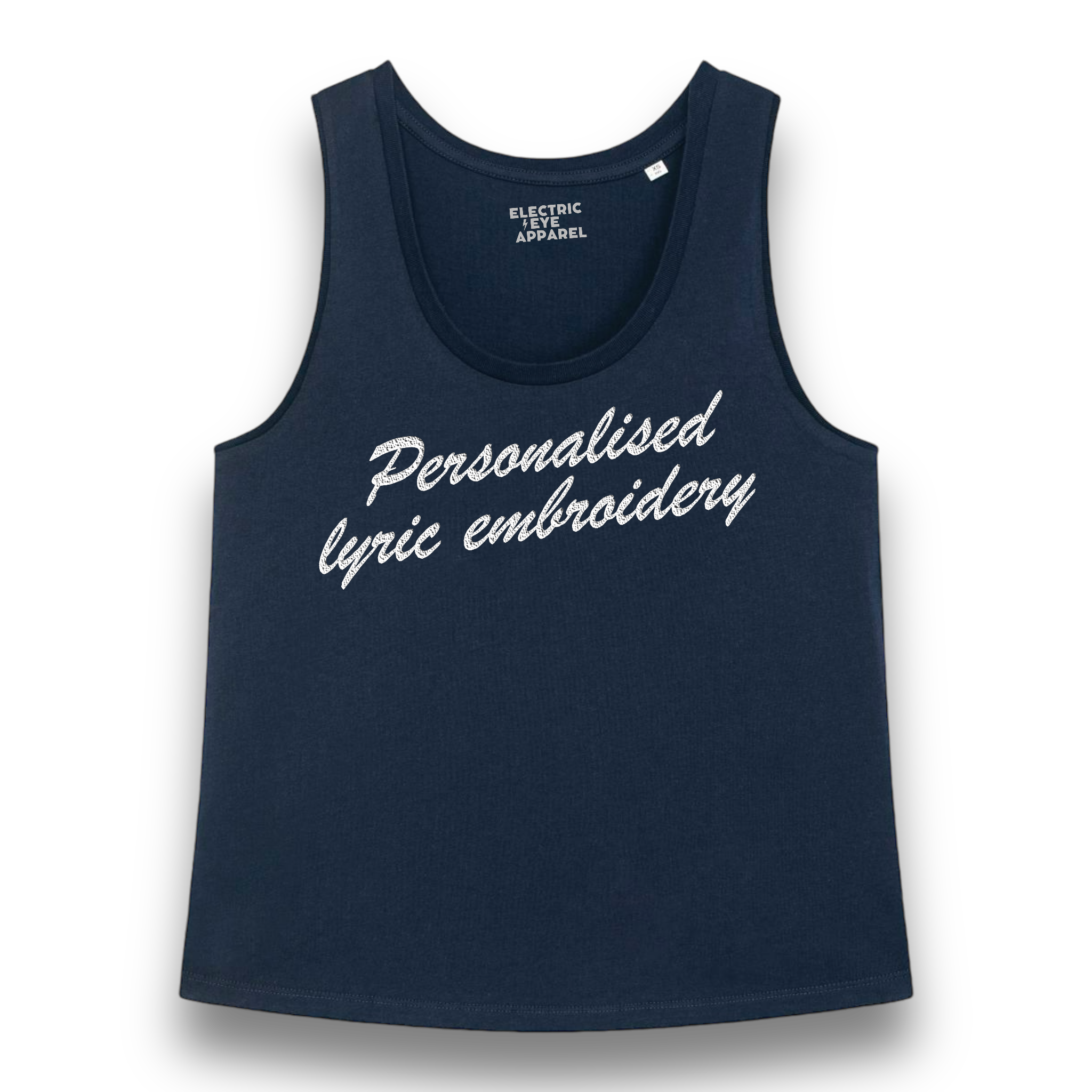 Personalised Lyric Centre Chest Embroidered premium organic iconic women's 'Minter' tank top - choose your own lyrics, font and thread colour