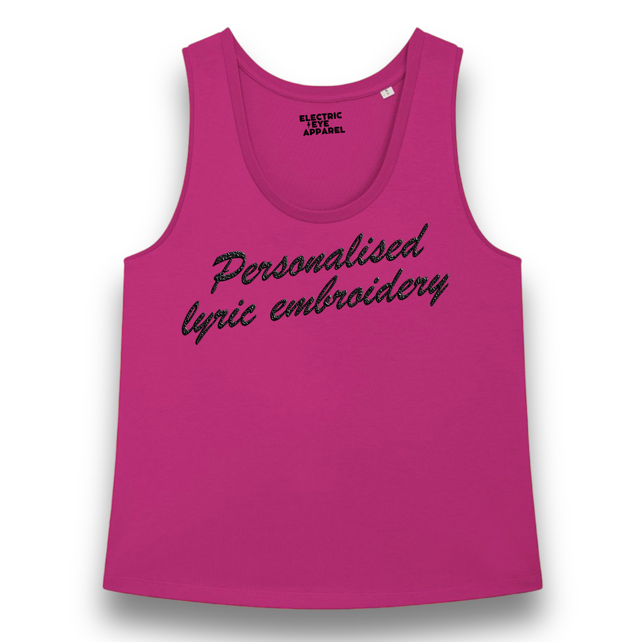 Personalised Lyric Centre Chest Embroidered premium organic iconic women's 'Minter' tank top - choose your own lyrics, font and thread colour