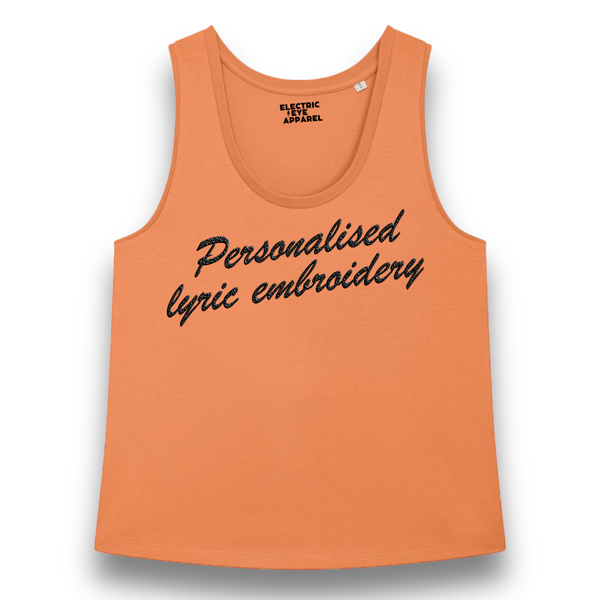 Personalised Lyric Centre Chest Embroidered premium organic iconic women's 'Minter' tank top - choose your own lyrics, font and thread colour