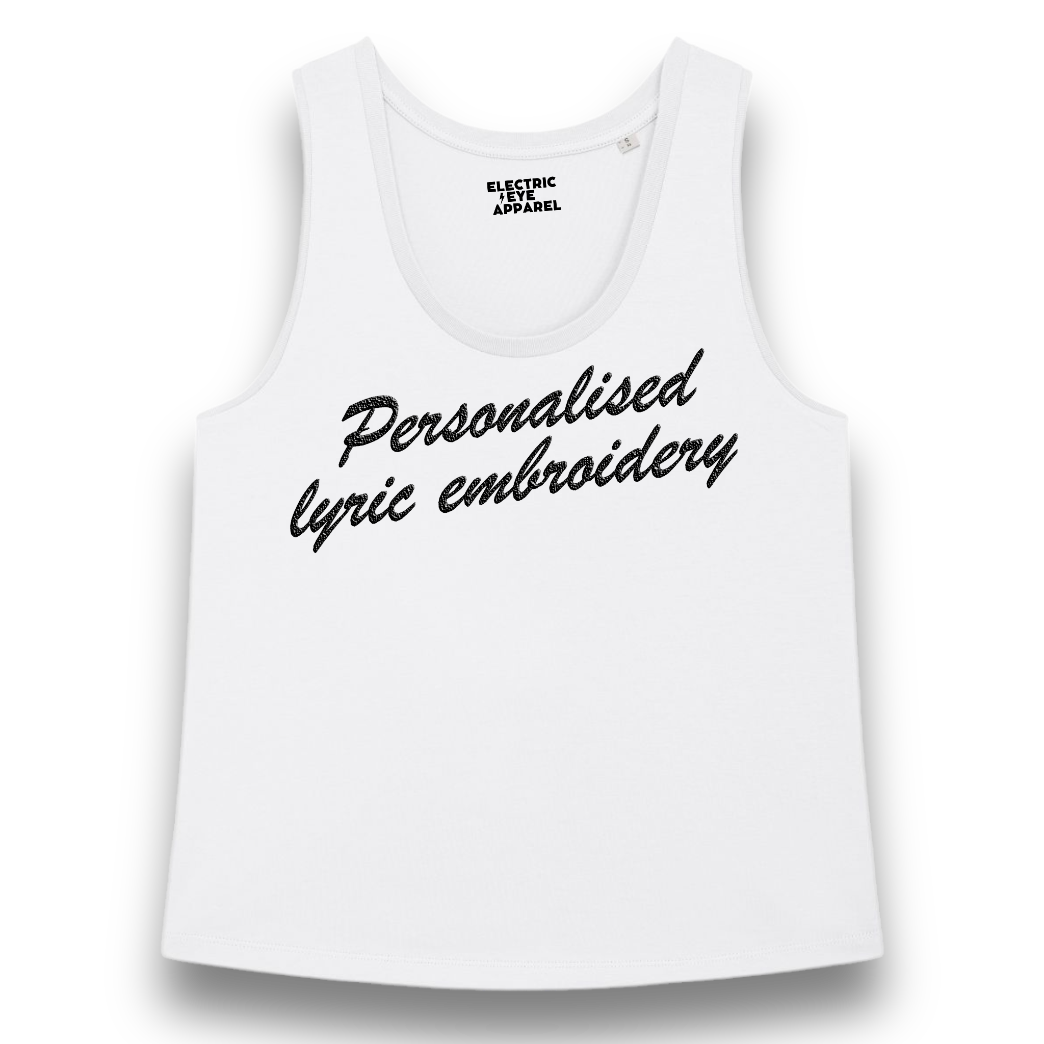 Personalised Lyric Centre Chest Embroidered premium organic iconic women's 'Minter' tank top - choose your own lyrics, font and thread colour