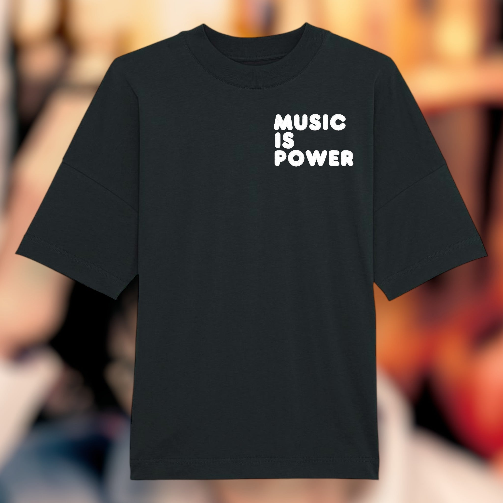 'MUSIC IS POWER' embroidered heavy weight organic cotton men's drop shoulder 'blaster' t-shirt - inspired by Richard Ashcroft