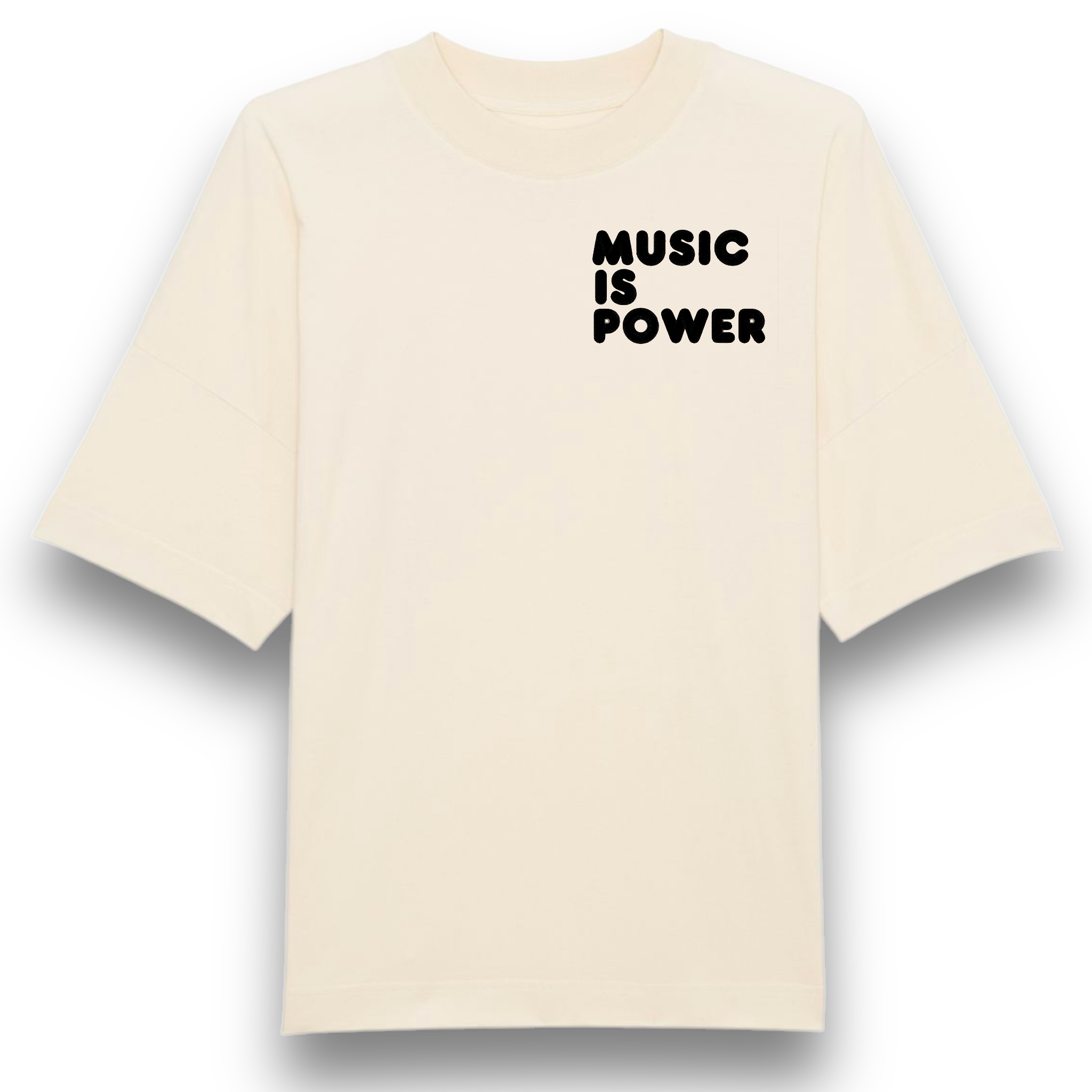 'MUSIC IS POWER' embroidered heavy weight organic cotton men's drop shoulder 'blaster' t-shirt - inspired by Richard Ashcroft