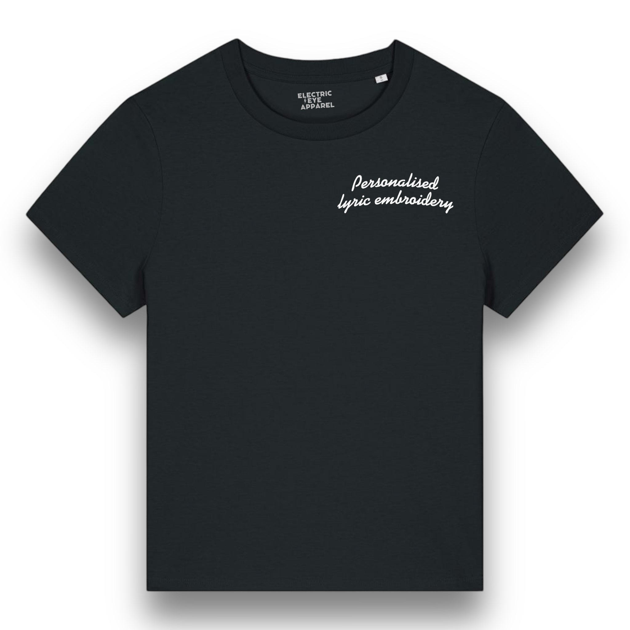 Personalised Lyric Left Chest Embroidered premium organic iconic women's 'Muser' t-shirt - choose your own lyrics, font and thread colour