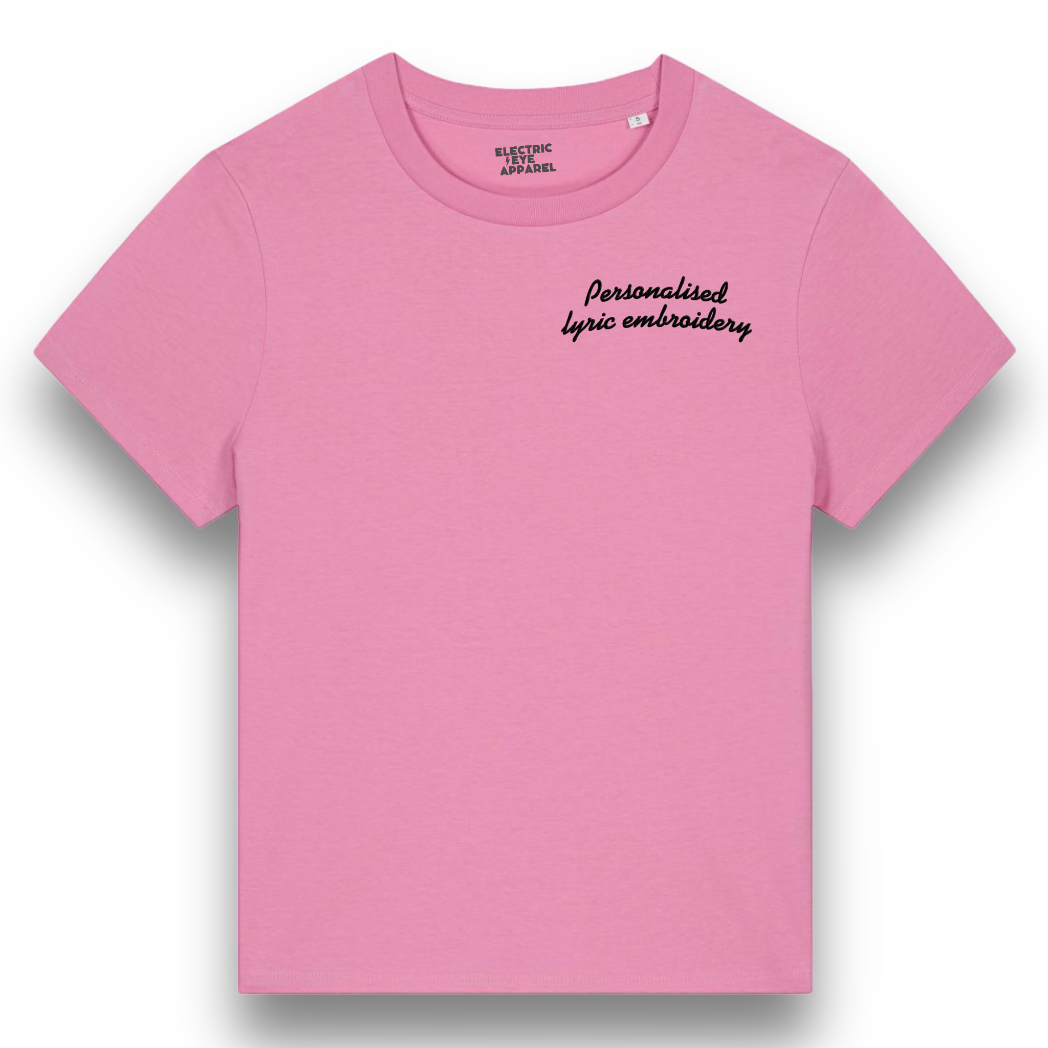 Personalised Lyric Left Chest Embroidered premium organic iconic women's 'Muser' t-shirt - choose your own lyrics, font and thread colour