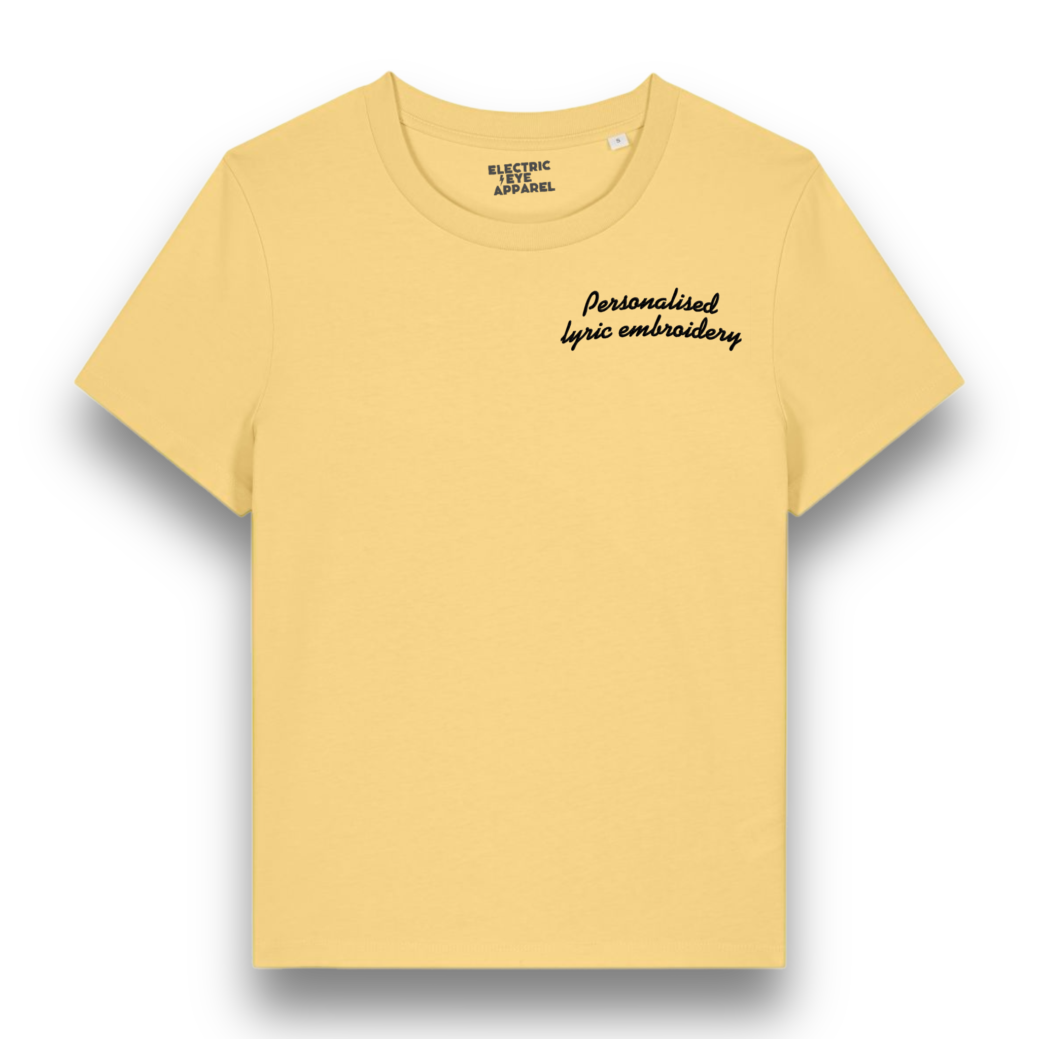 Personalised Lyric Left Chest Embroidered premium organic iconic women's 'Muser' t-shirt - choose your own lyrics, font and thread colour