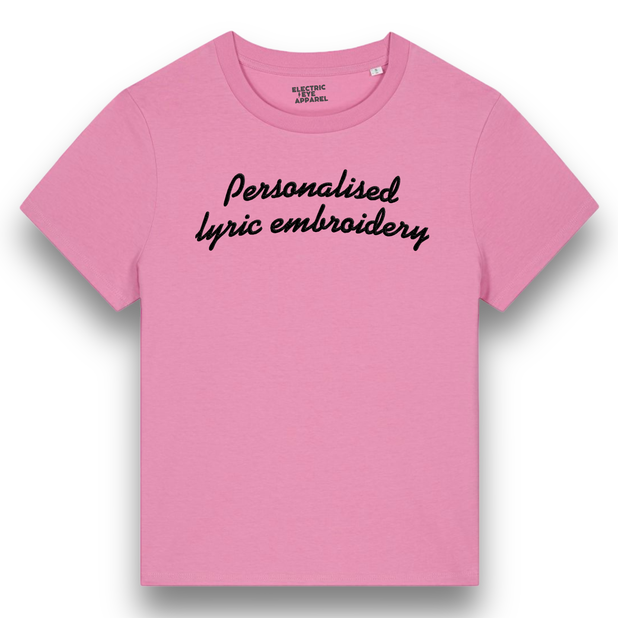 Personalised Lyric Centre Chest Embroidered premium organic iconic women's 'Muser' t-shirt - choose your own lyrics, font and thread colour