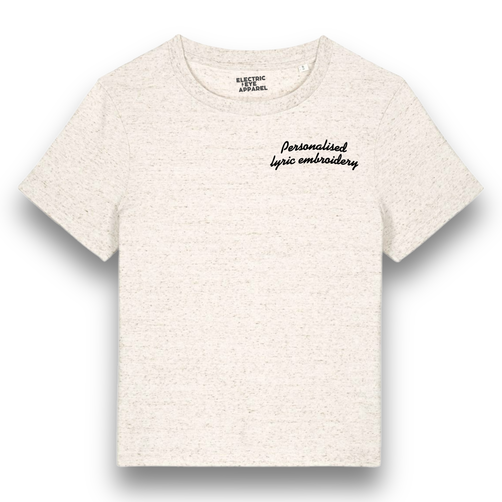 Personalised Lyric Left Chest Embroidered premium organic iconic women's 'Muser' t-shirt - choose your own lyrics, font and thread colour