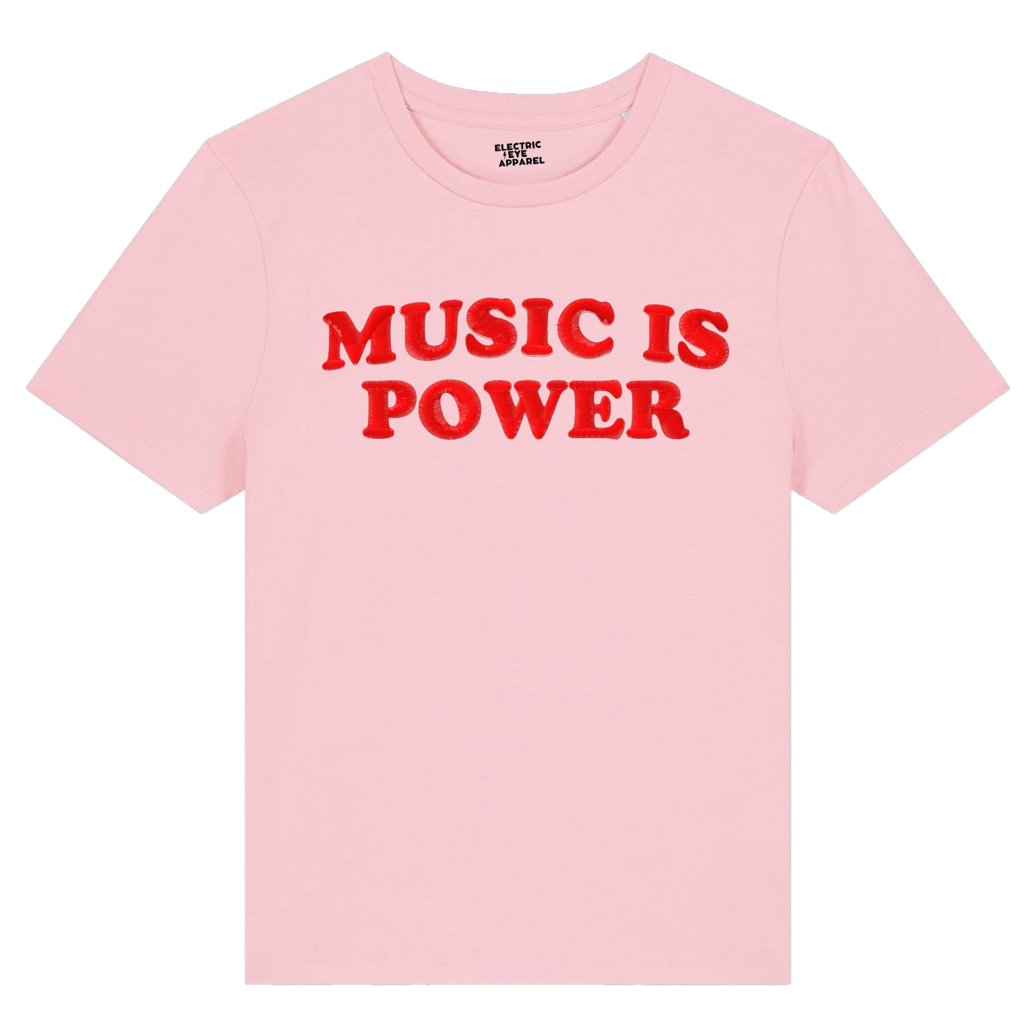 'MUSIC IS POWER' embroidered premium organic women's fitted 'ella' t-shirt